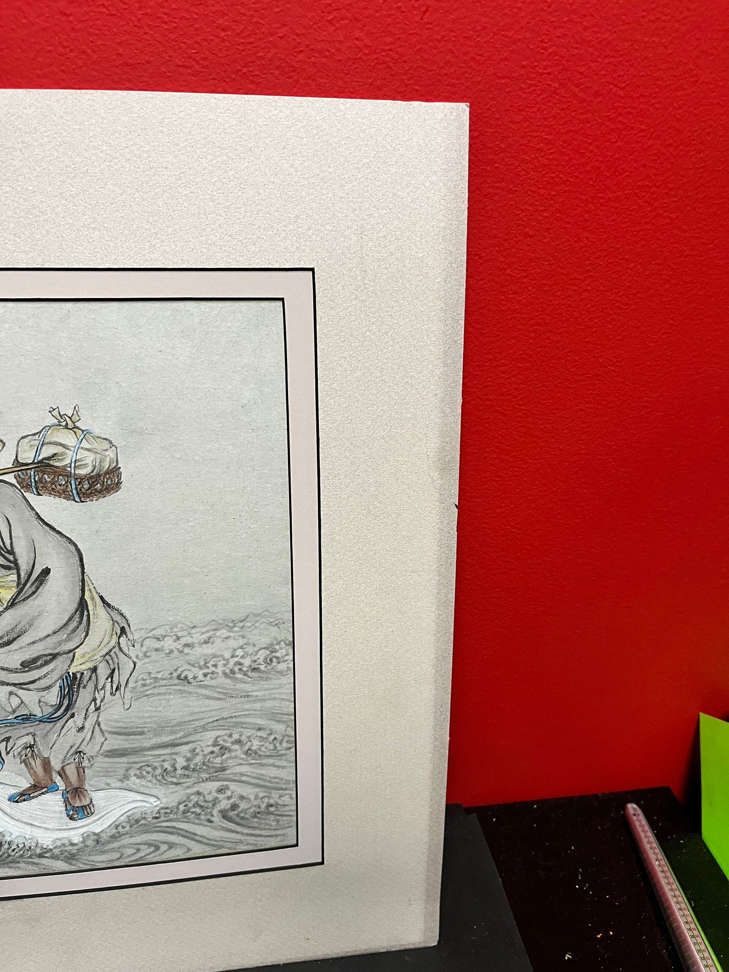 Stunning Asian signed original drawing  professionally matted in New York  amazing imagery and detail  wow  19 x 18 tall