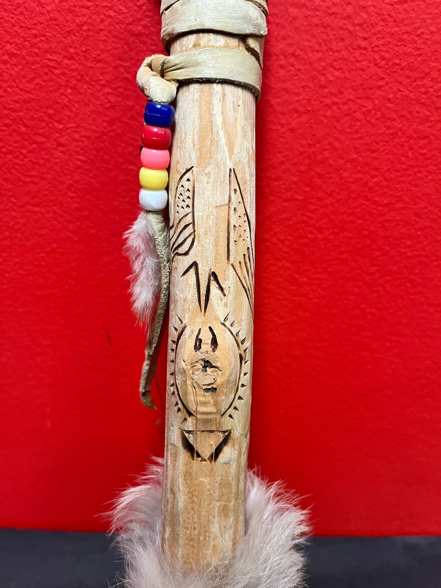 12 inch long leather beaded and stone model tomahawk   indigenous beauty