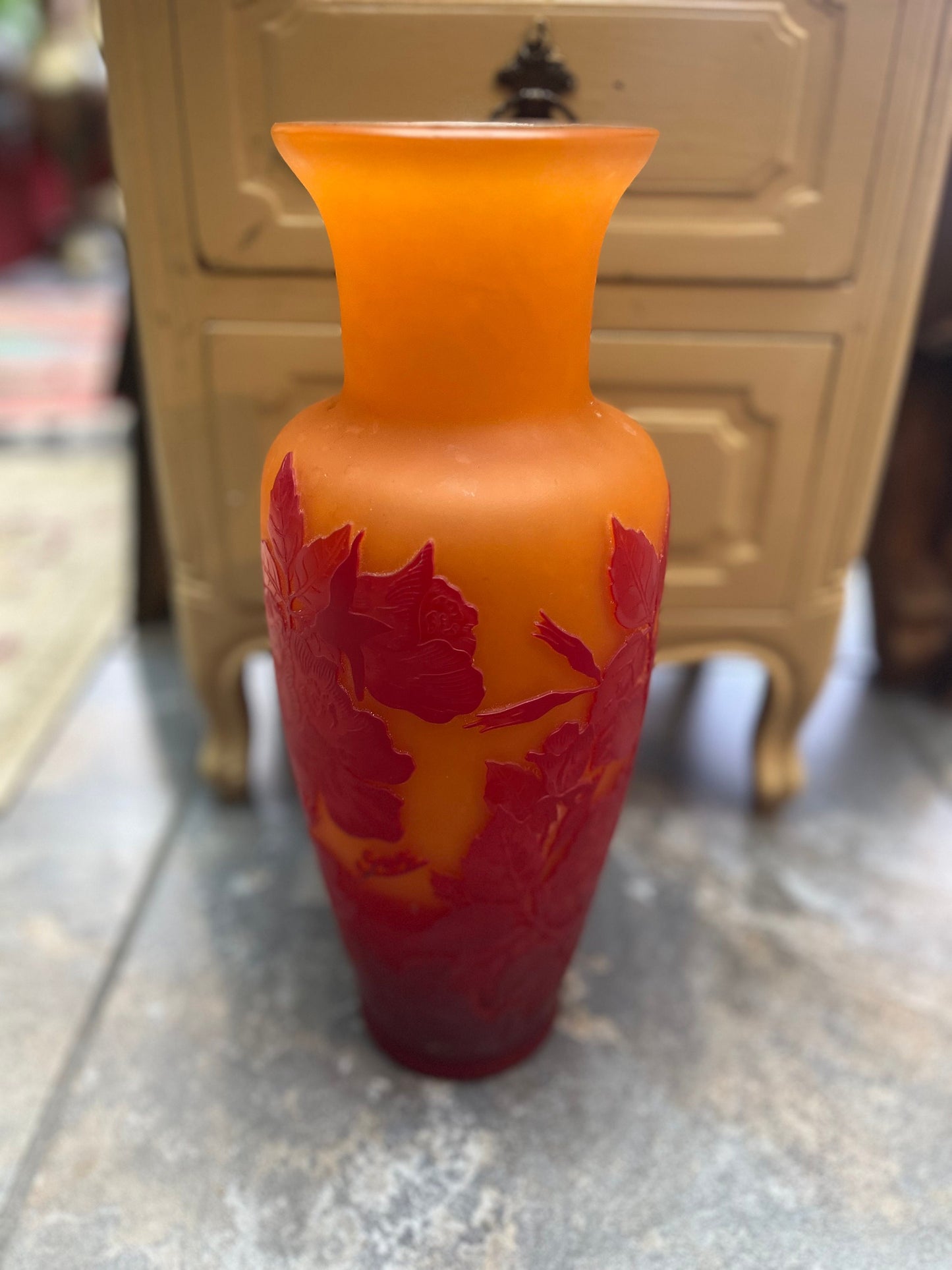 Absolutely stunning large Galle cameo vase - 15 inch high  great condition   top quality reproduction -