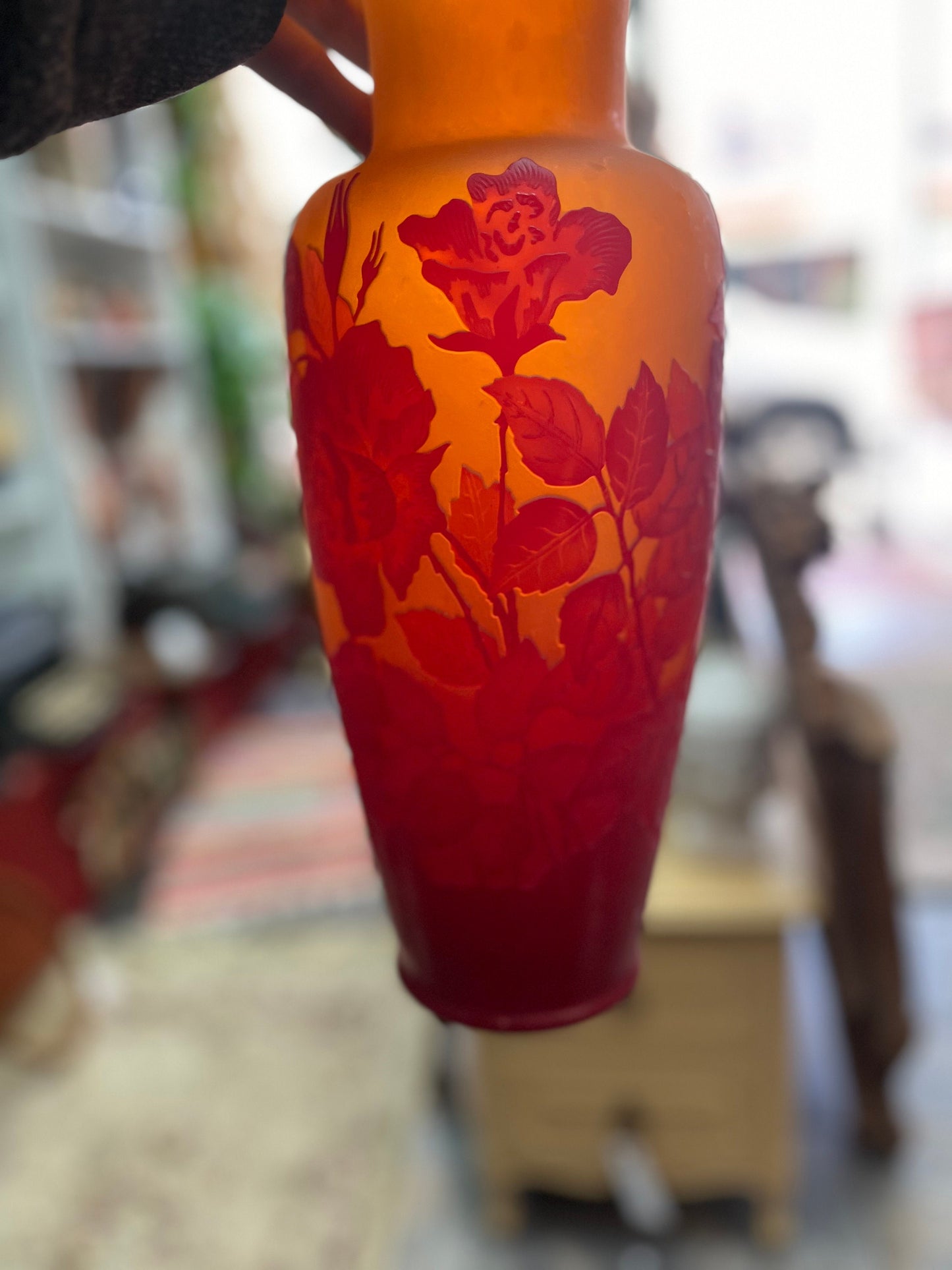 Absolutely stunning large Galle cameo vase - 15 inch high  great condition   top quality reproduction -