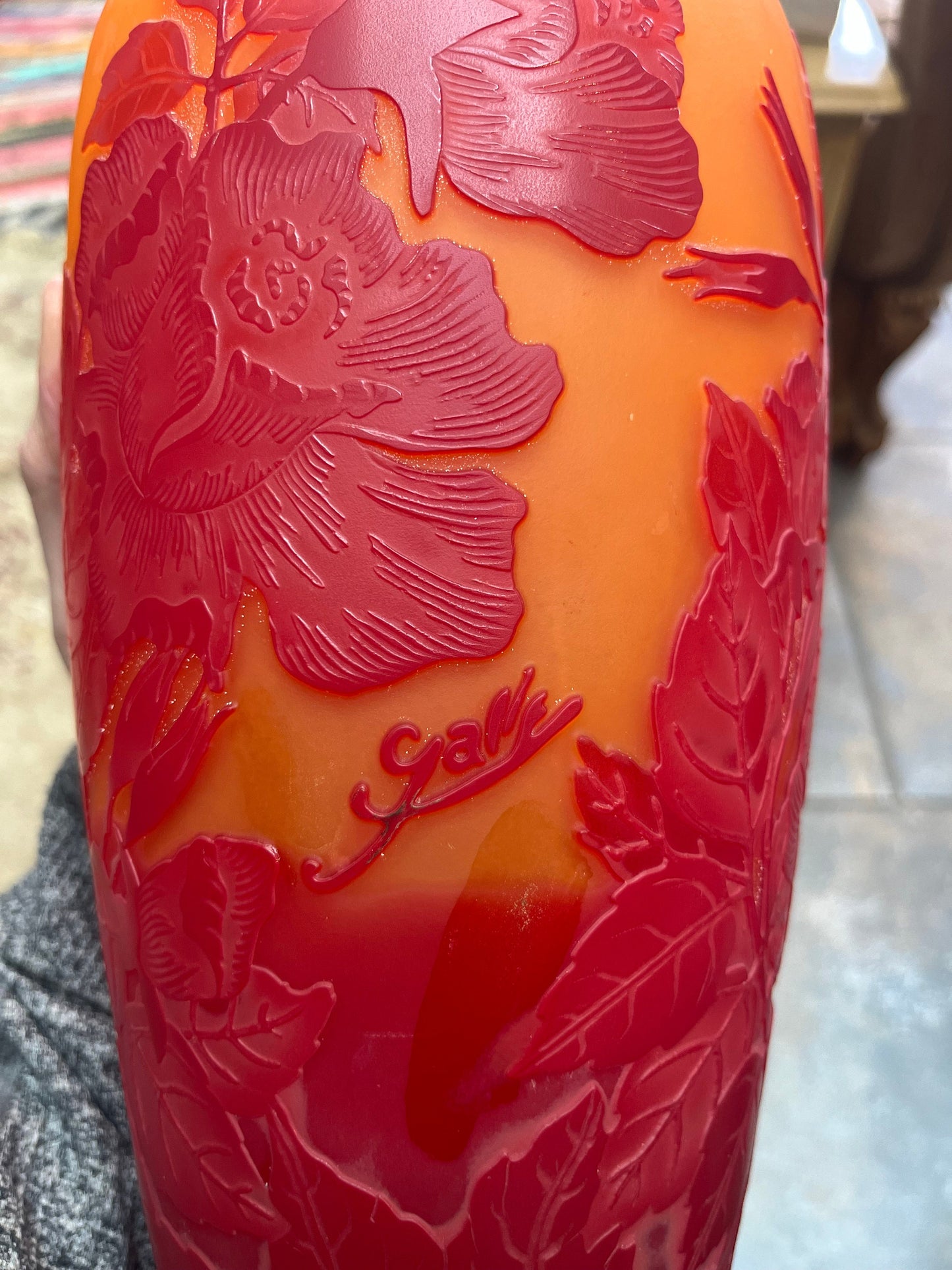 Absolutely stunning large Galle cameo vase - 15 inch high  great condition   top quality reproduction -