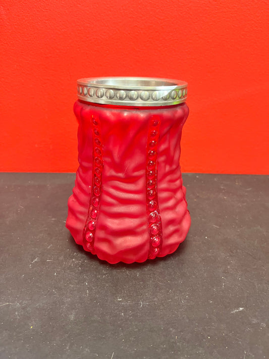 Stunning antique English 6 inch high ruby glass vase with silver plate top  Mint condition and illuminating effect