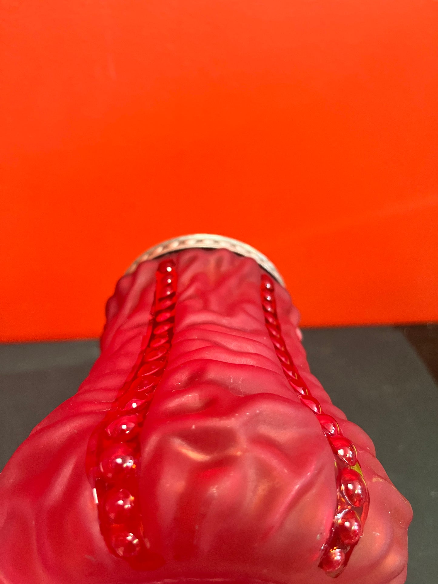 Stunning antique English 6 inch high ruby glass vase with silver plate top  Mint condition and illuminating effect