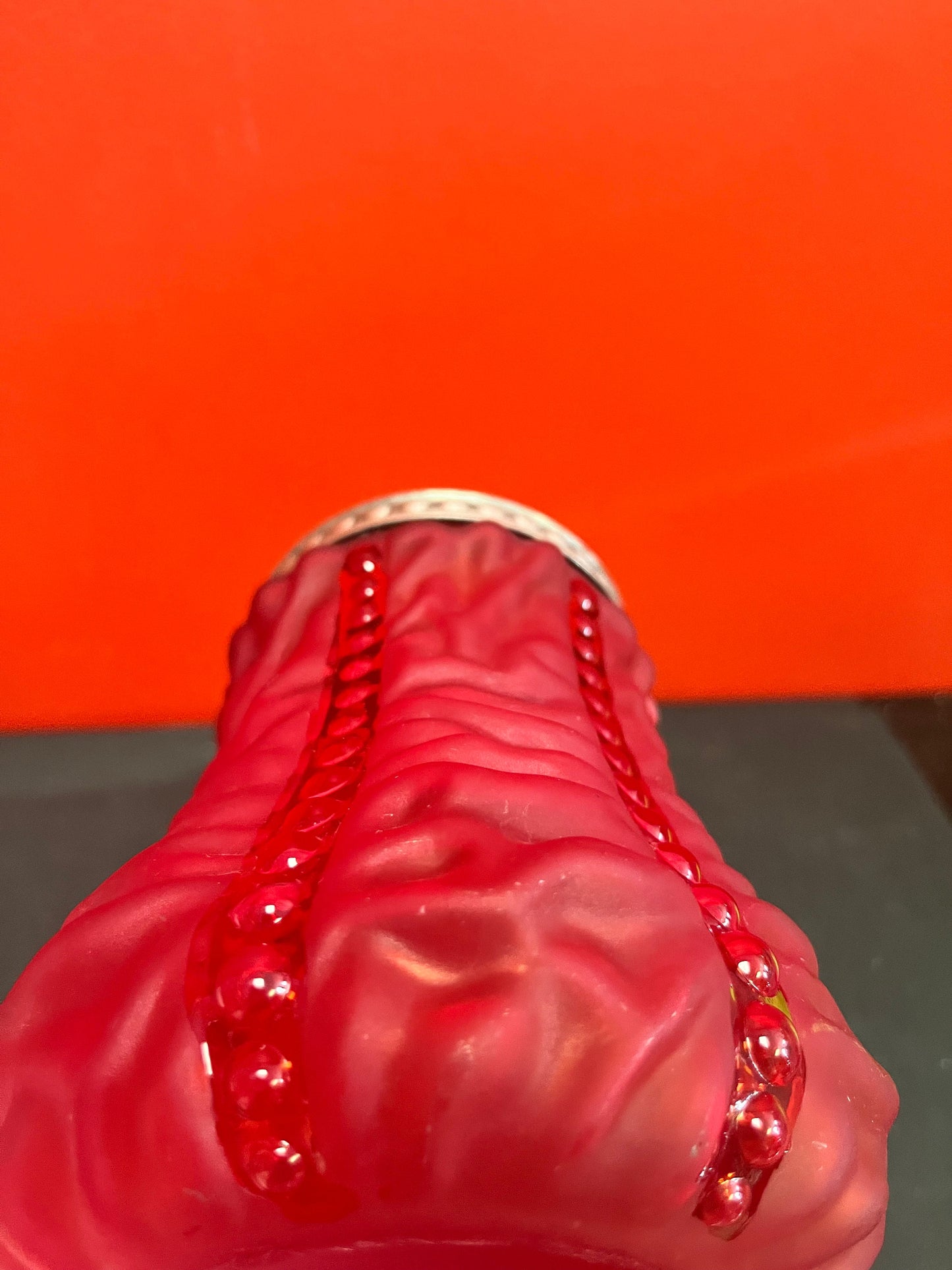 Stunning antique English 6 inch high ruby glass vase with silver plate top  Mint condition and illuminating effect