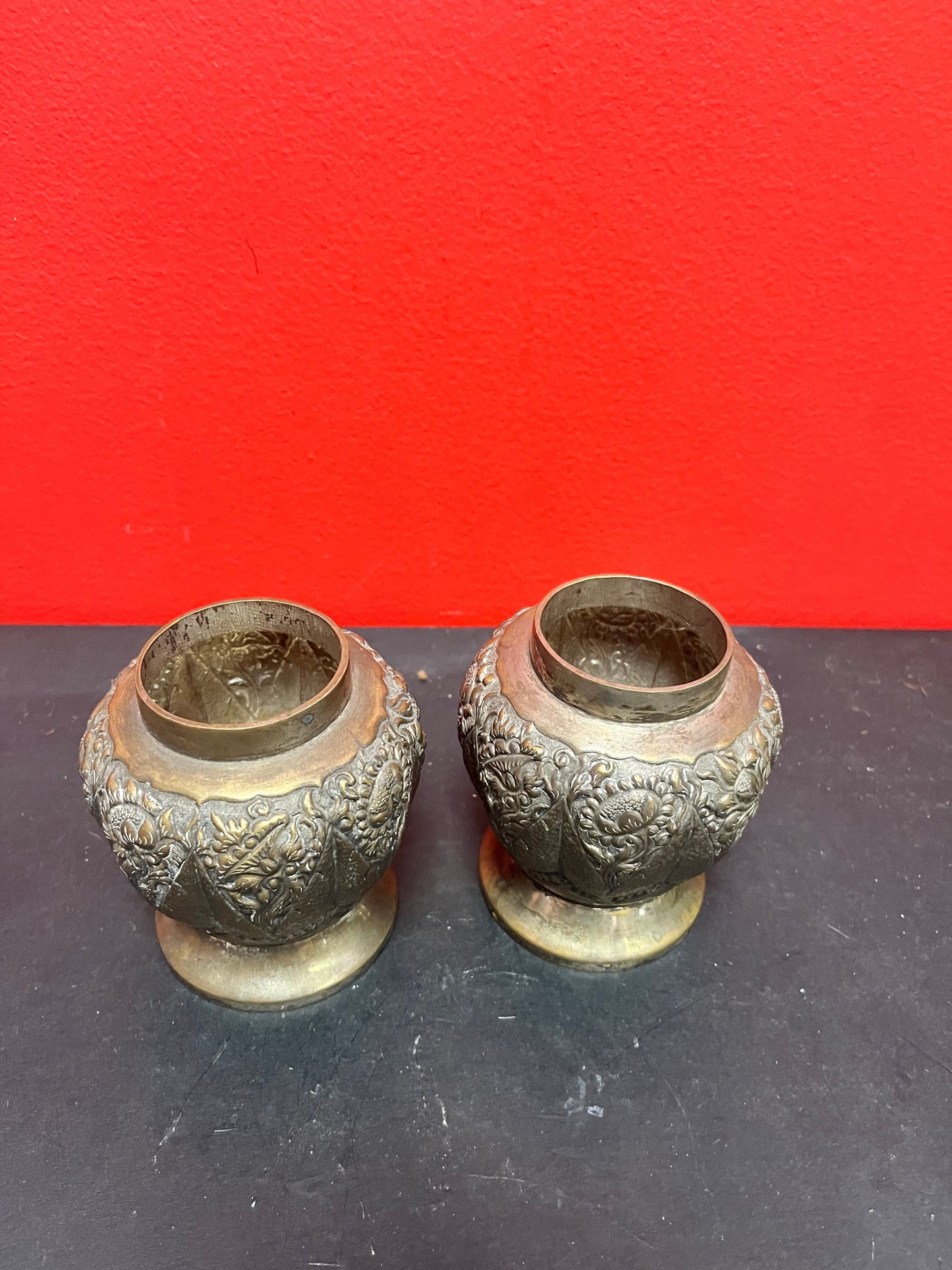 Lovely pair Persian silver vases  Untested  5 inches high each