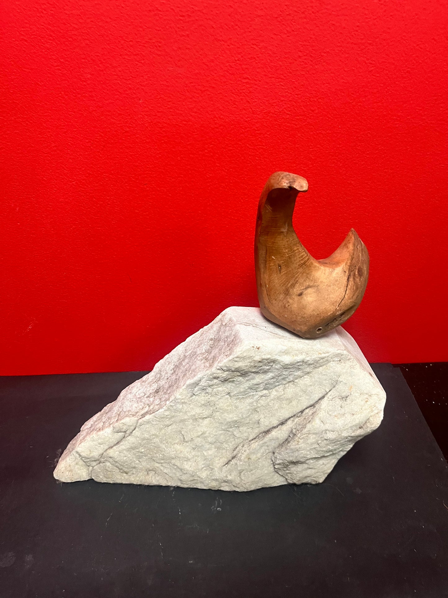 Lovely 12 x 13 high  West Coast Canadian  wood abstract animal sculpture on stone base  amazing Home decor