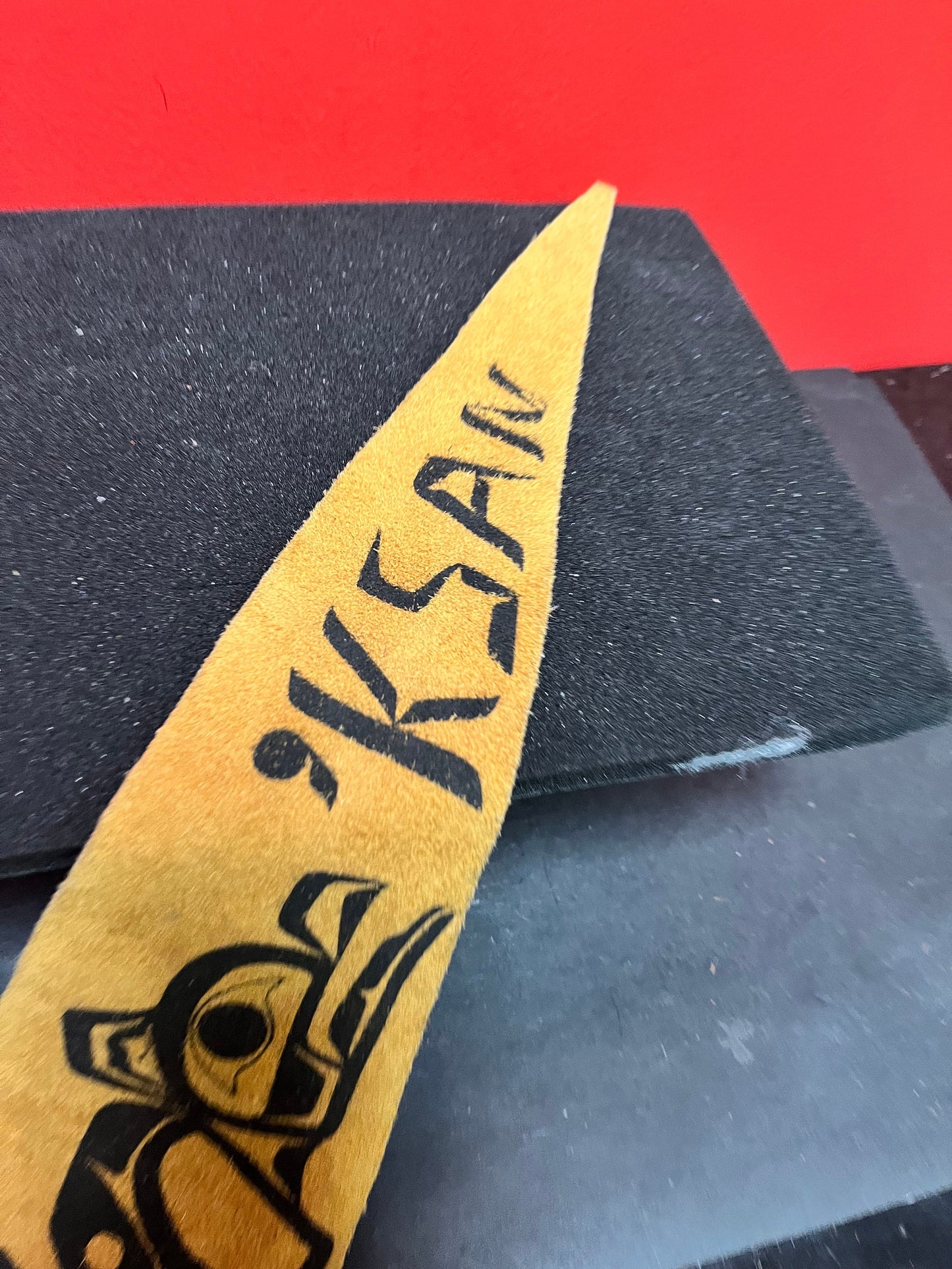 18 inch long, vintage leather indigenous First Nations northwest coast  pennant