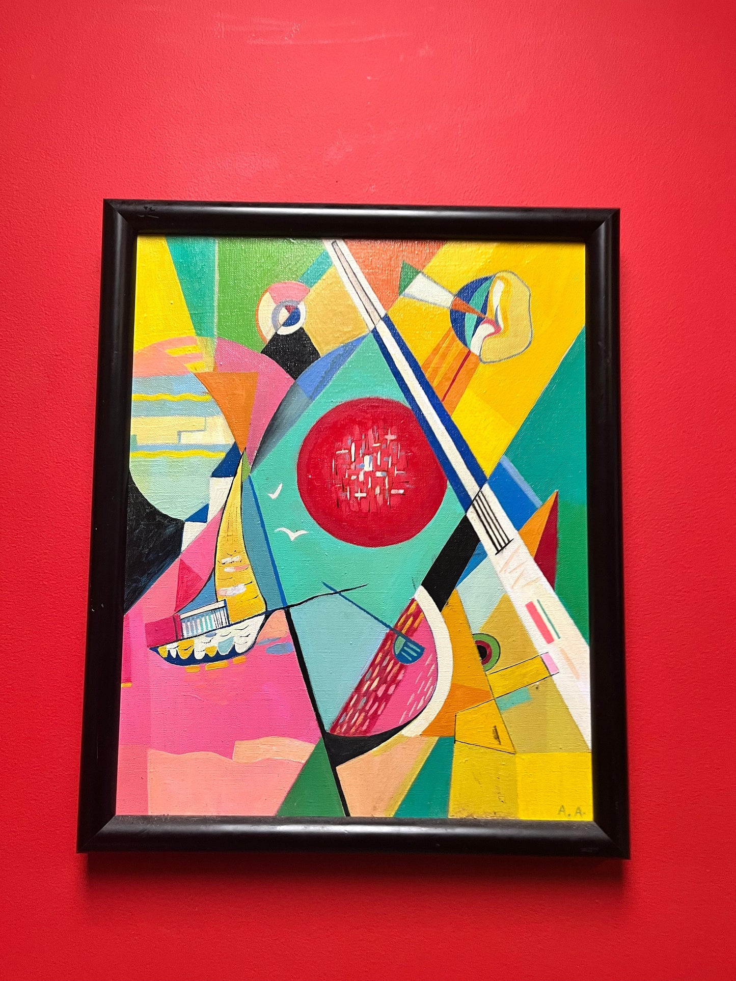 Stunning 22 x 17 wide 1960s psychedelic abstract, acrylic painting on canvas in frame  signed  wow