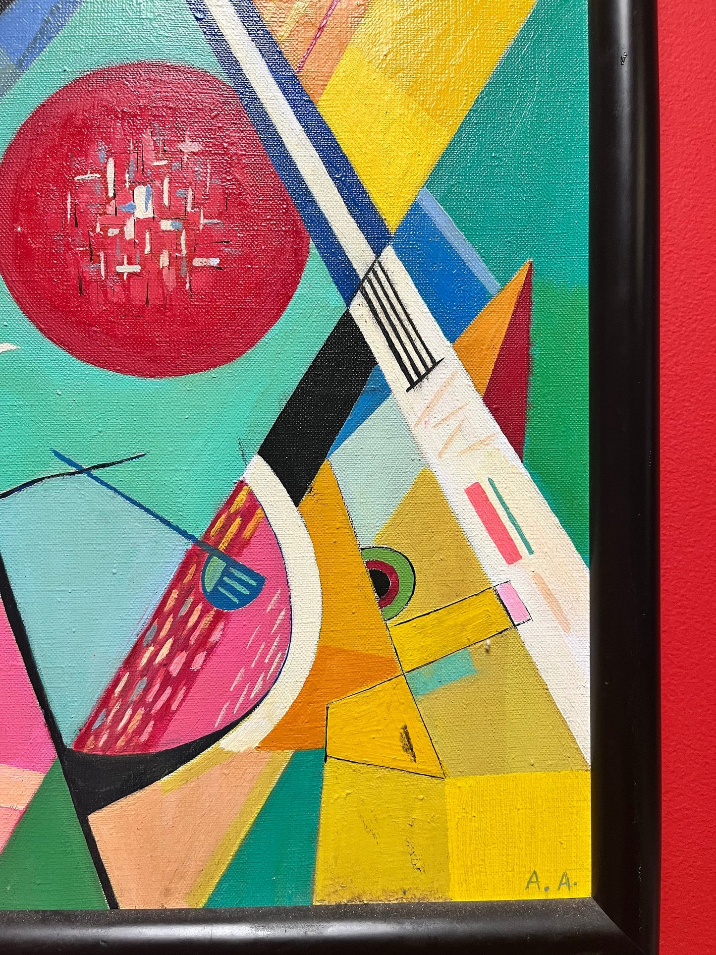 Stunning 22 x 17 wide 1960s psychedelic abstract, acrylic painting on canvas in frame  signed  wow