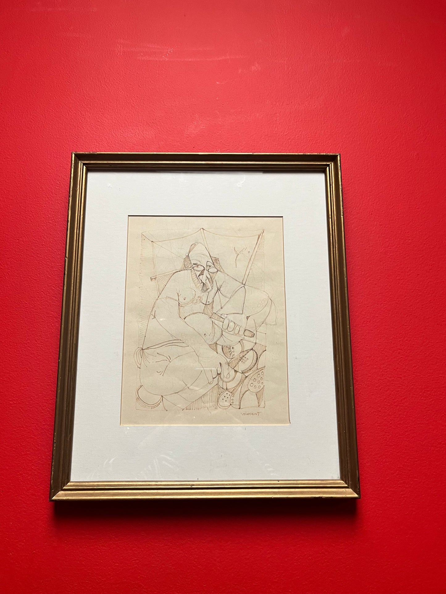 Spectacular 16 x 13 wide original etching signed Vincent in gilt  frame  in the style of Vincent van Gogh  fabulous look