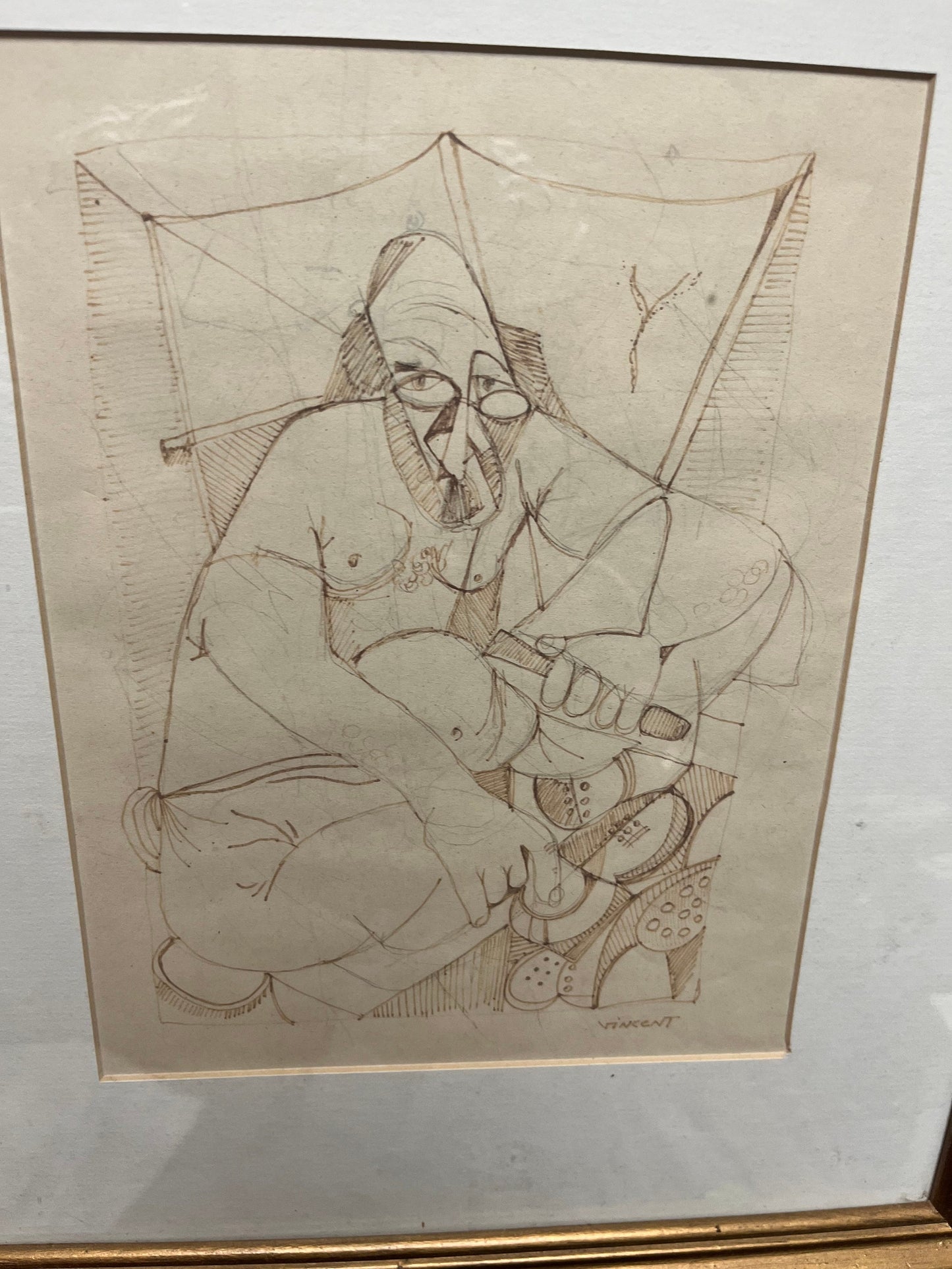 Spectacular 16 x 13 wide original etching signed Vincent in gilt  frame  in the style of Vincent van Gogh  fabulous look