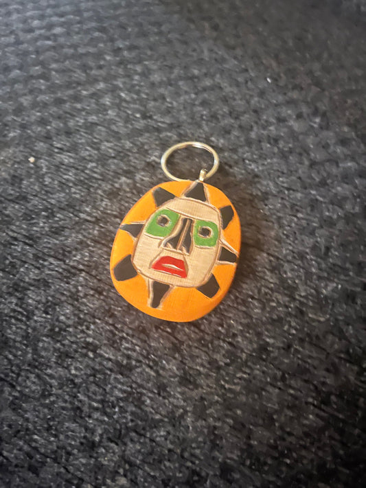 4 inch Indigenous First Nations pacific northwest coast sun mask keychain carved and painted by Brad Joseph jr  great gift  good value
