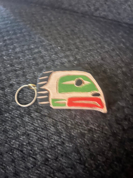 4 inch Indigenous First Nations pacific northwest coast salmon keychain carved and painted by Brad Joseph jr  great gift  good value