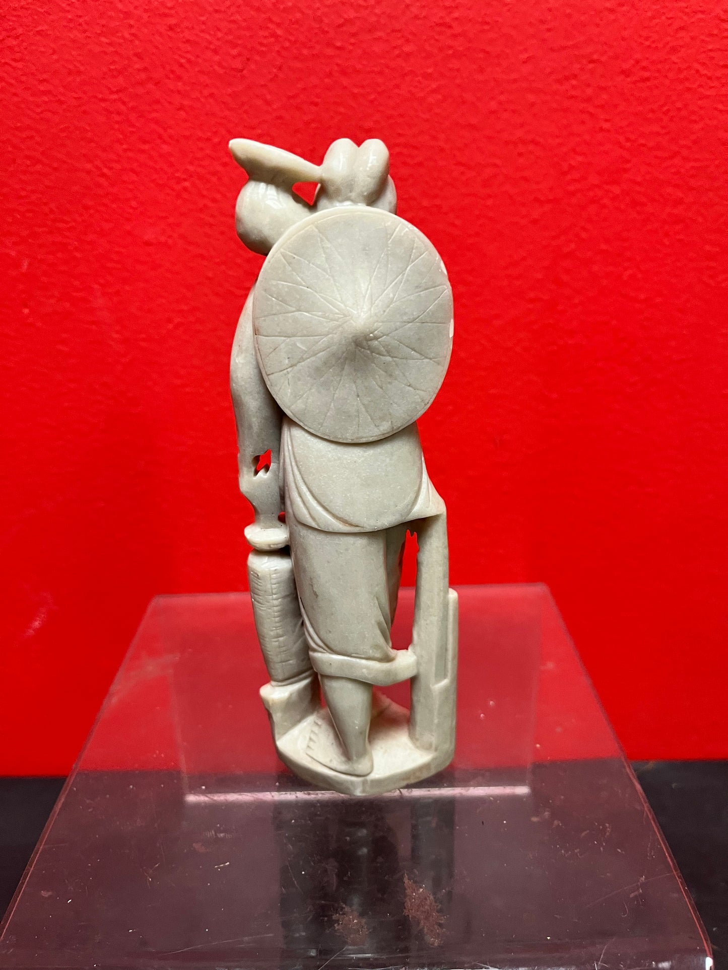 Lovely well detailed Chinese old 7 inch tall soapstone fisherman statue  good value