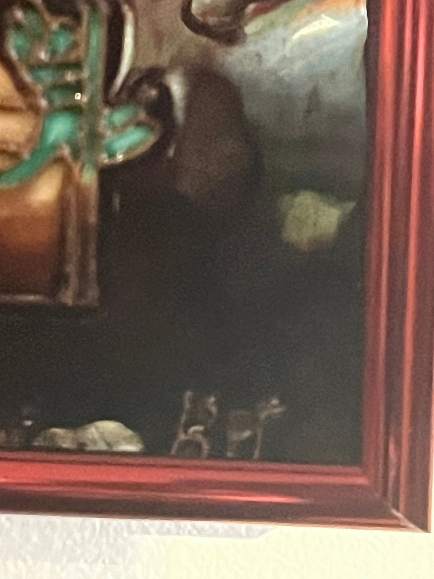 A  14 x 11 heavy metal enamelled picture in frame  signed and heavy  amazing detail and quality  wow