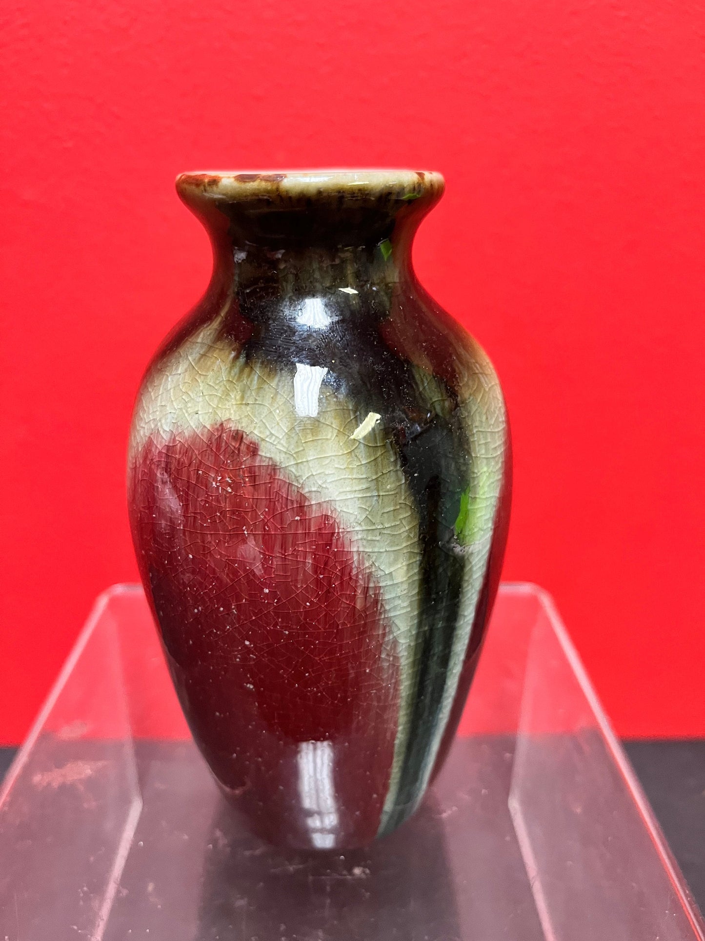 Lovely 6 inch tall Chinese drip glaze vase