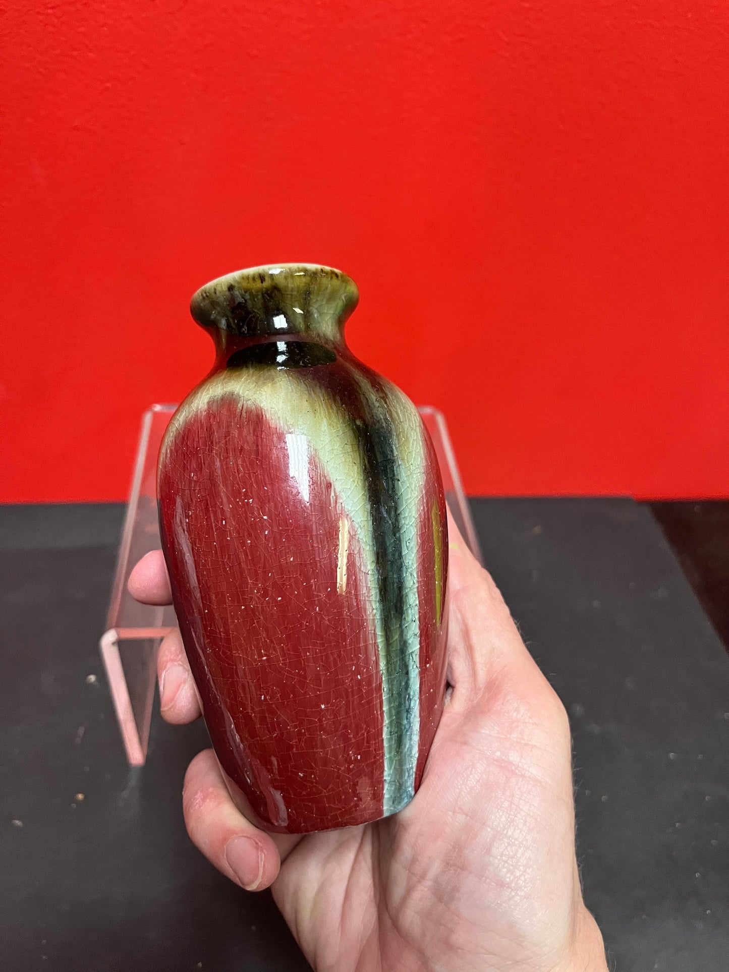 Lovely 6 inch tall Chinese drip glaze vase