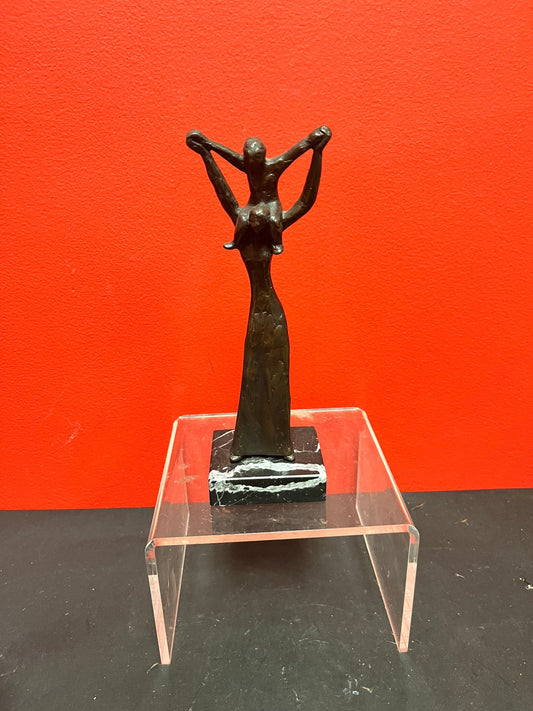 Fabulous 9 inch tall, signed bronze statue of a woman and child on marble base   wonderful patina and detail Esther Wertheimer -