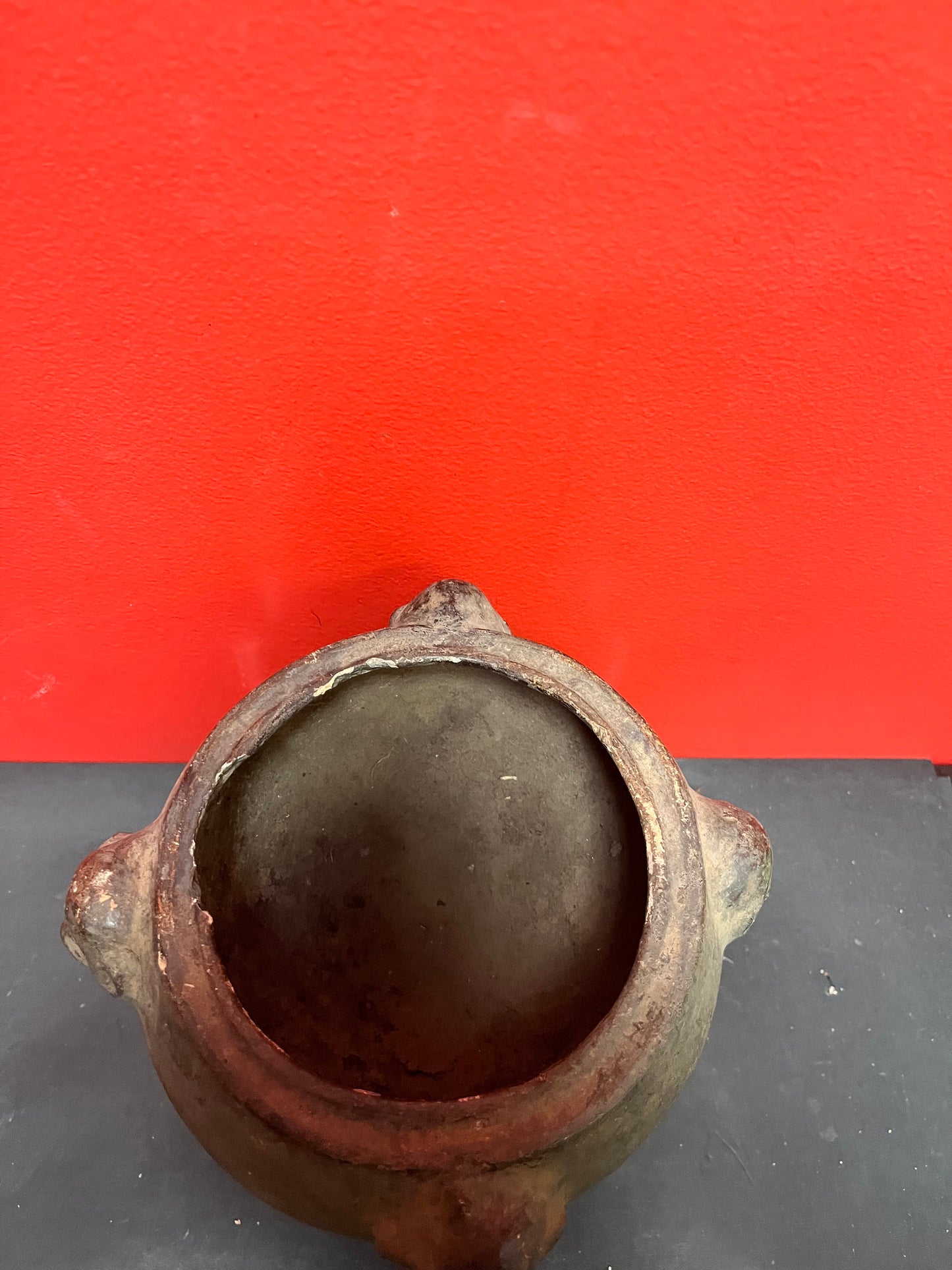 6 x 6  inch rare museum quality 19th century or earlier African pottery bowl with monkey heads as ancient artifact minor damage due to age