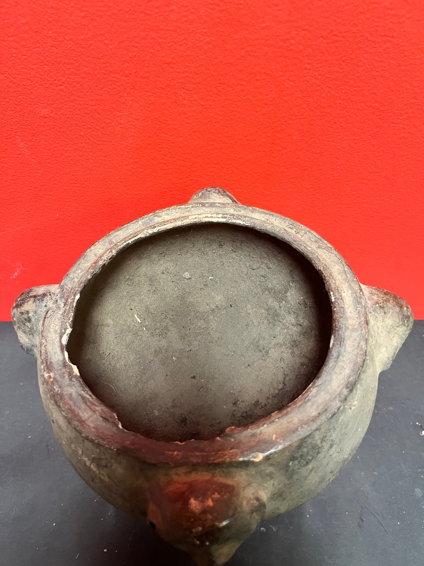 6 x 6  inch rare museum quality 19th century or earlier African pottery bowl with monkey heads as ancient artifact minor damage due to age