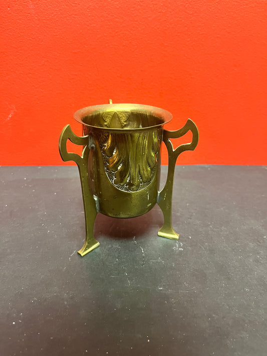 5 inch tall art nouveau brass vase  great patina