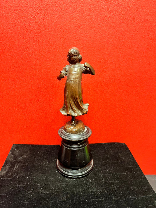 Spectacular 11 inch tall signed and dated 1906 bronze lady on wood stand  wonderful Patina and quality  bronze antique beauty!