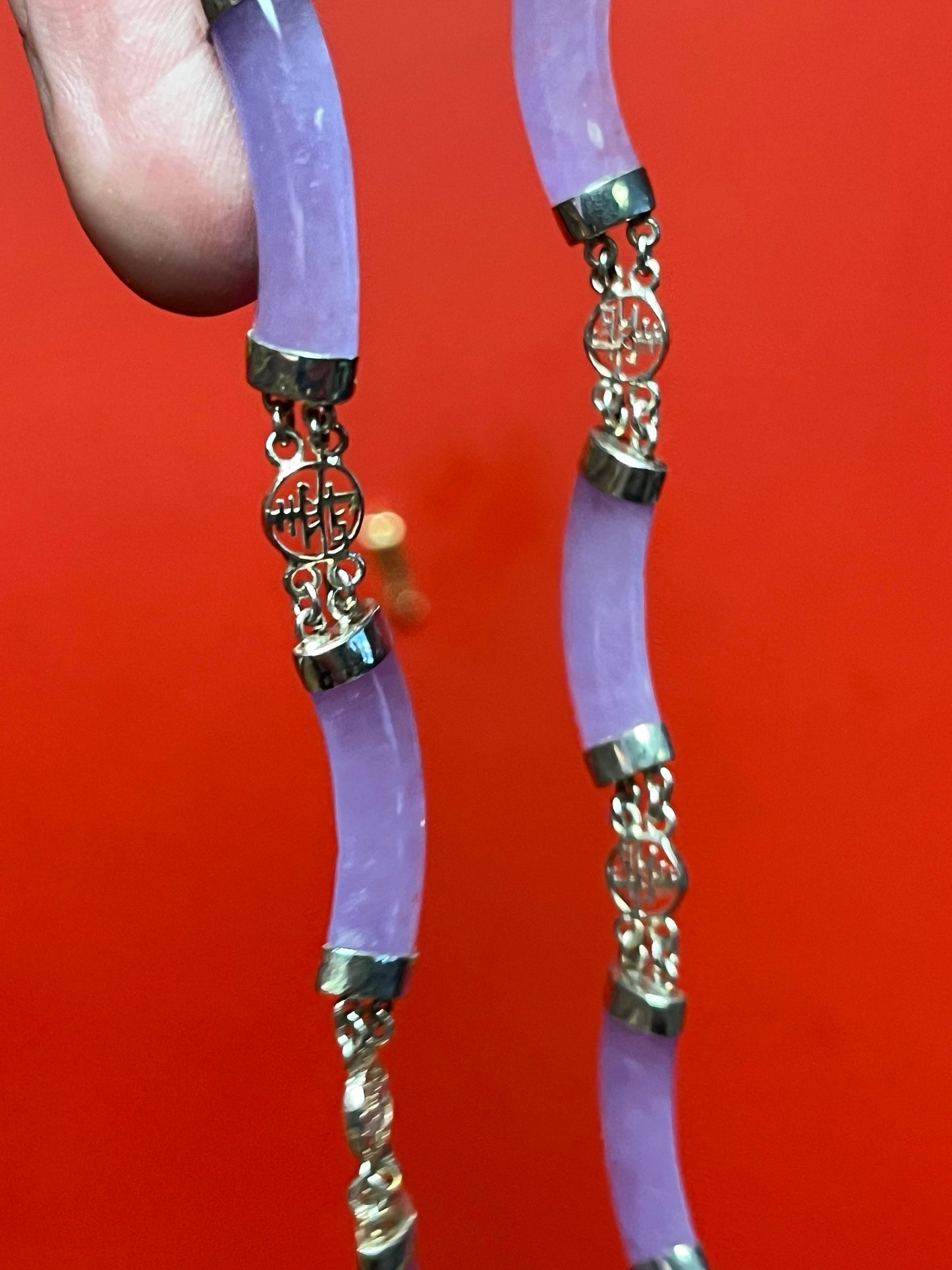 An  Approximately 18 inch  rare antique Chinese purple jade and silver necklace   stunning