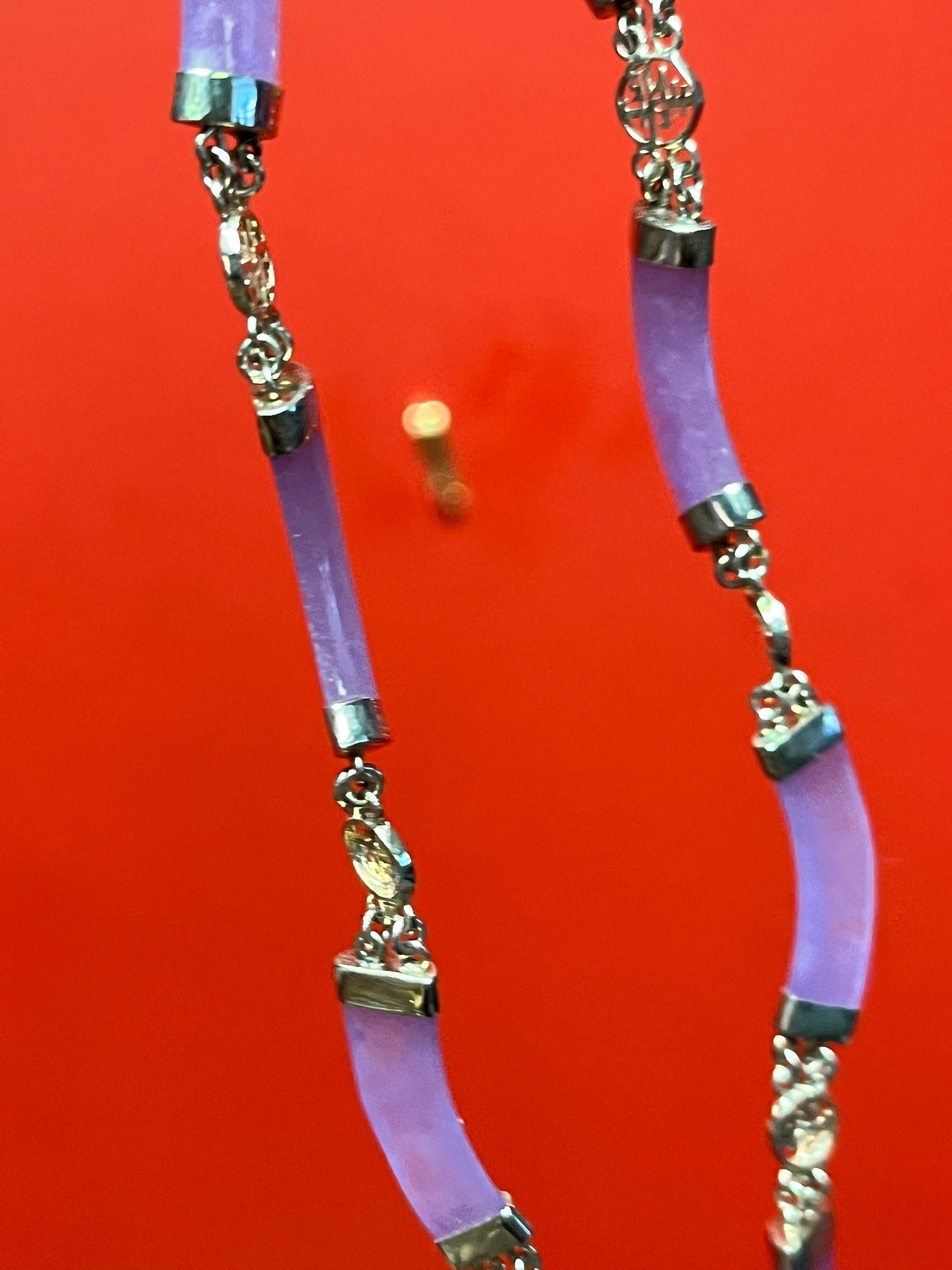 An  Approximately 18 inch  rare antique Chinese purple jade and silver necklace   stunning