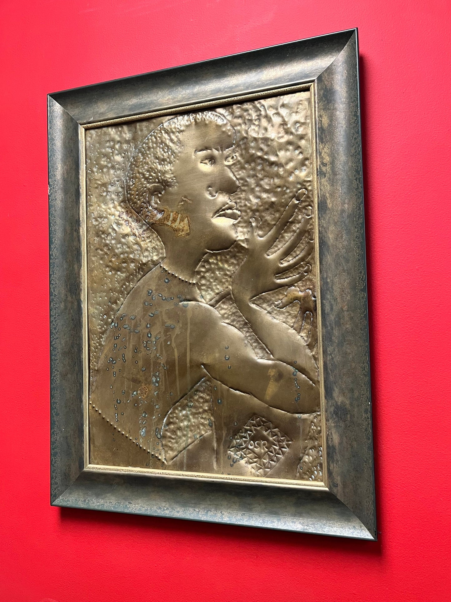 Stunning African 29 x 22“ wide bronze plaque in elegant frame  Unbelievable patina and detail  heavy and ready to hang