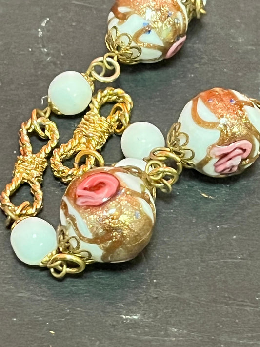 An  Approximate 30 inch long, Chinese gilt, porcelain and enamel necklace  nice quality and unusual look  great gift