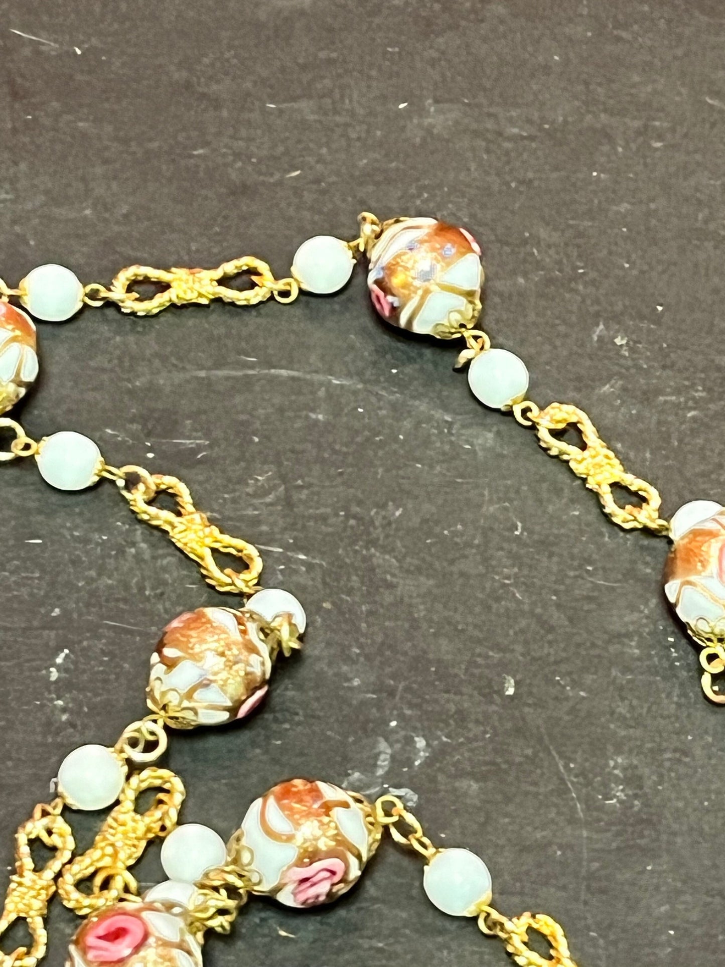 An  Approximate 30 inch long, Chinese gilt, porcelain and enamel necklace  nice quality and unusual look  great gift