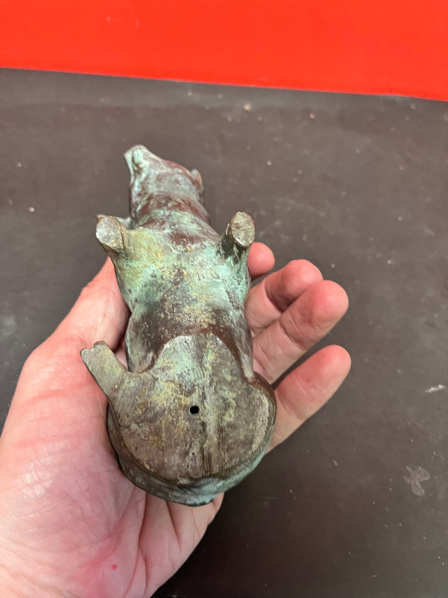 Fabulous 6 inch long bronze piggy   amazing patina