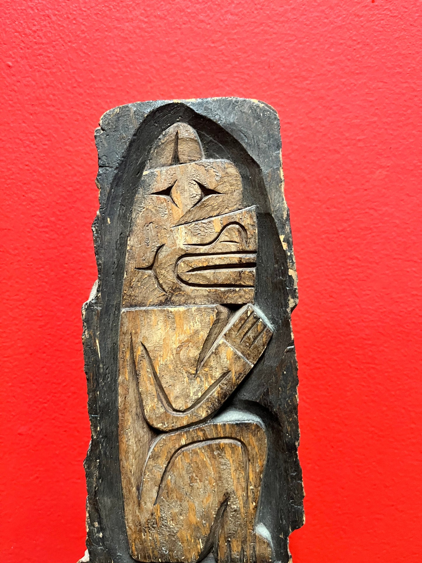 Lovely 17 x 3“ wide WANIK Garrison 1979 indigenous first nations Pacific northwest coast signed live Edge wood  plaque  needs hanger