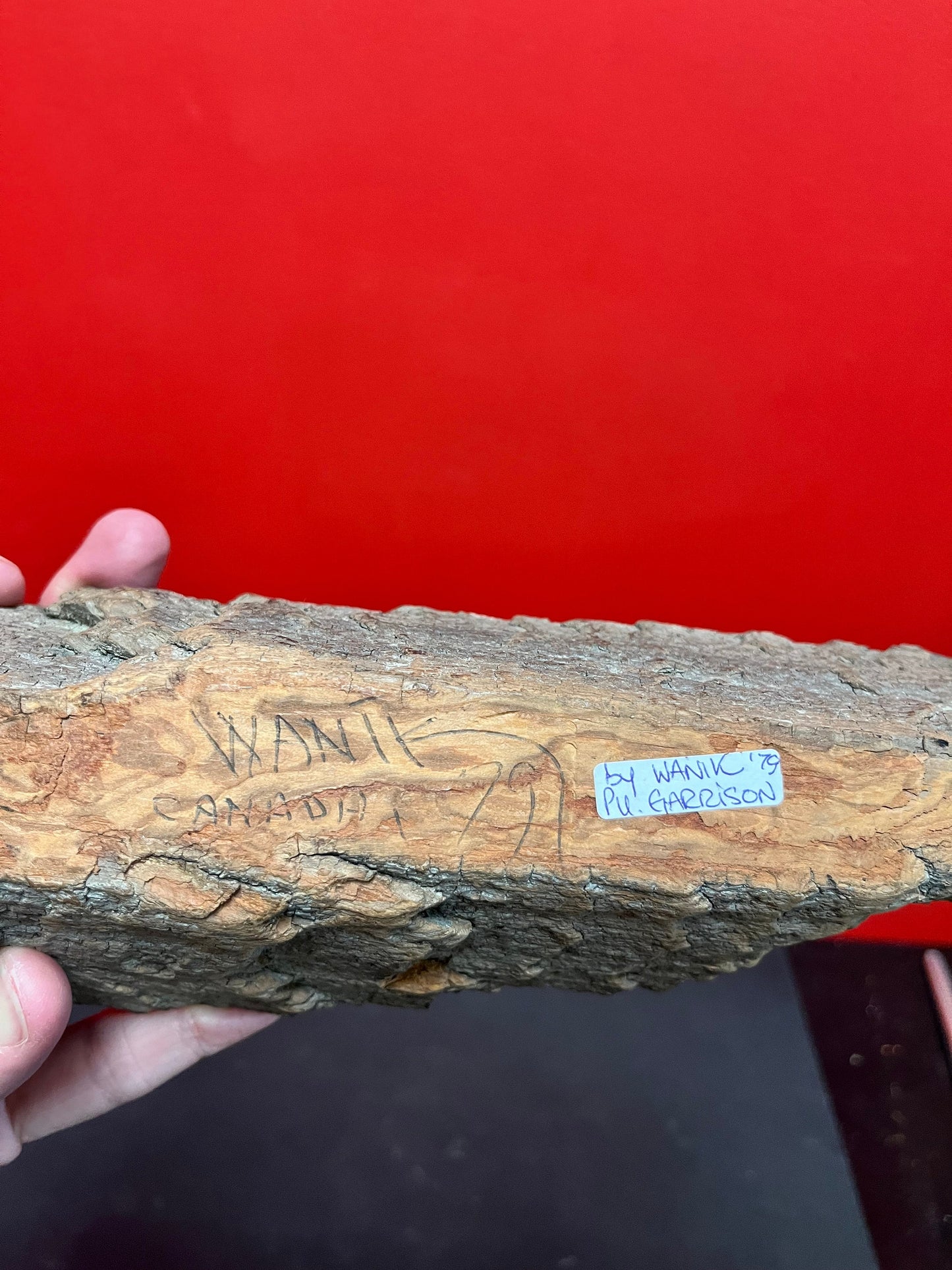 Lovely 17 x 3“ wide WANIK Garrison 1979 indigenous first nations Pacific northwest coast signed live Edge wood  plaque  needs hanger