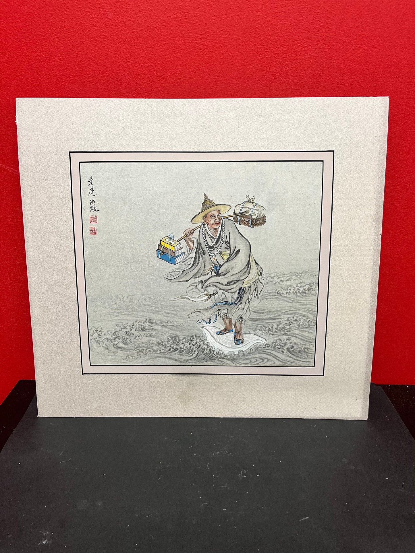 Stunning Asian signed original drawing  professionally matted in New York  amazing imagery and detail  wow  19 x 18 tall