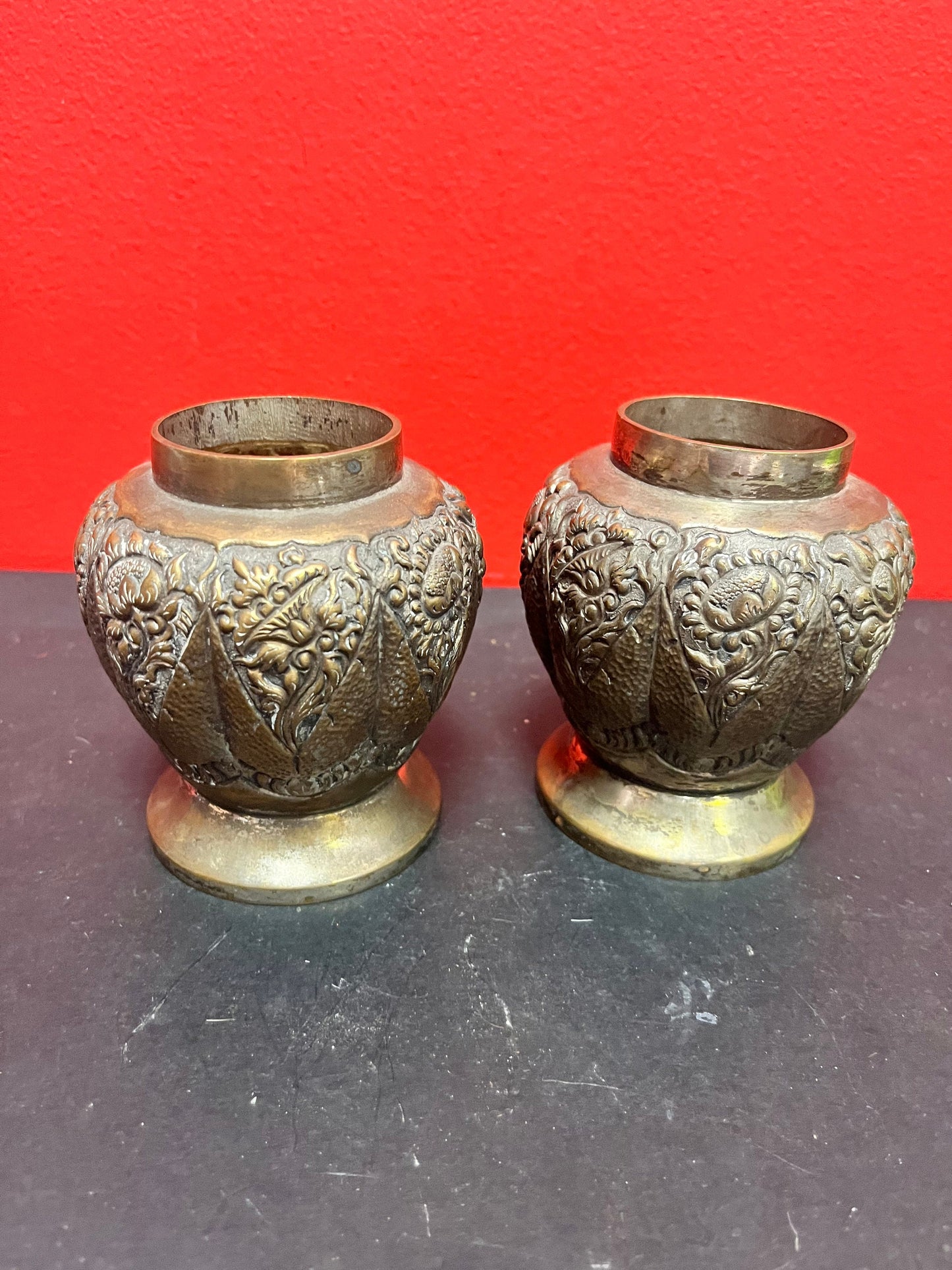 Lovely pair Persian silver vases  Untested  5 inches high each