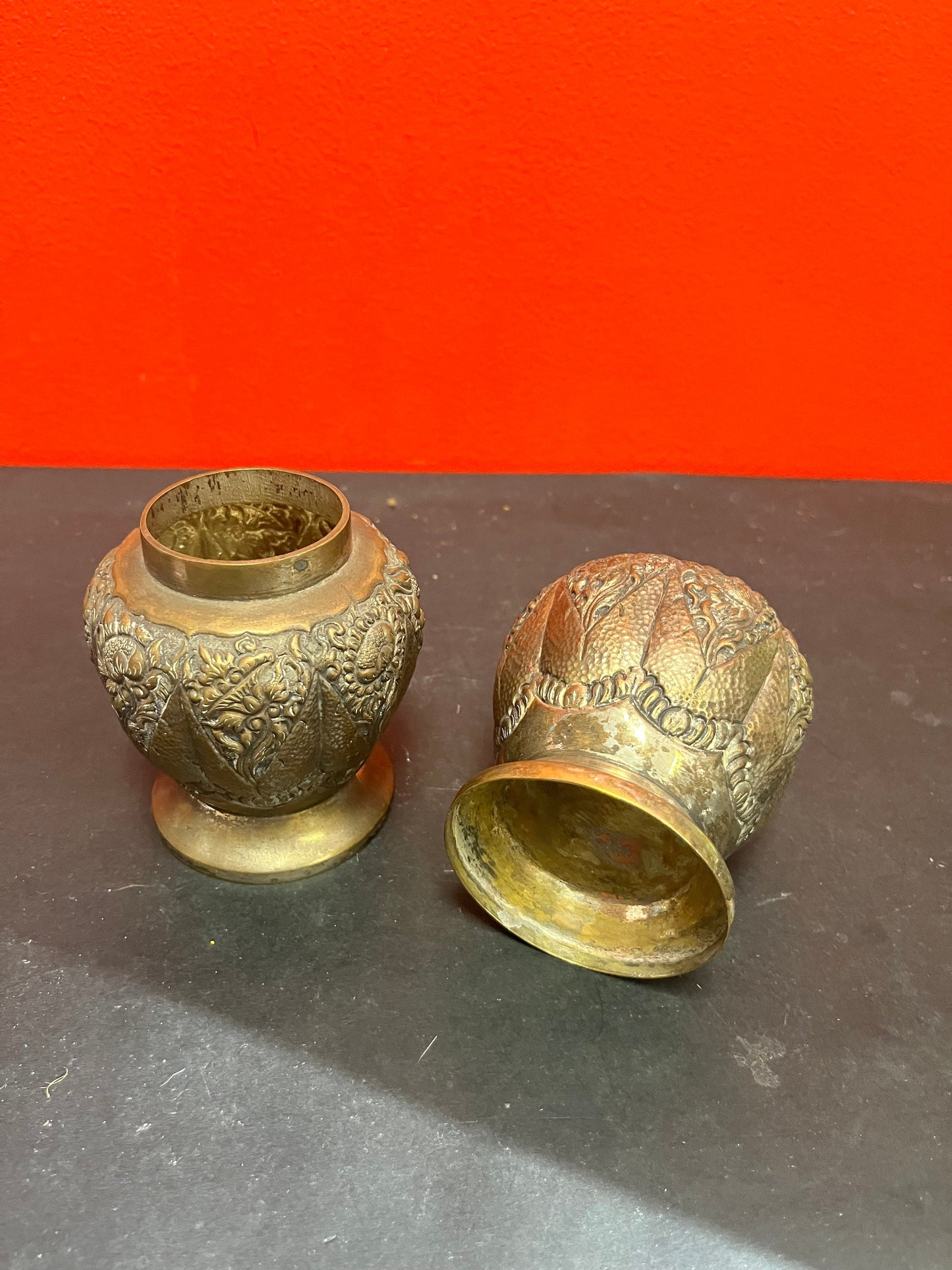 Lovely pair Persian silver vases  Untested  5 inches high each