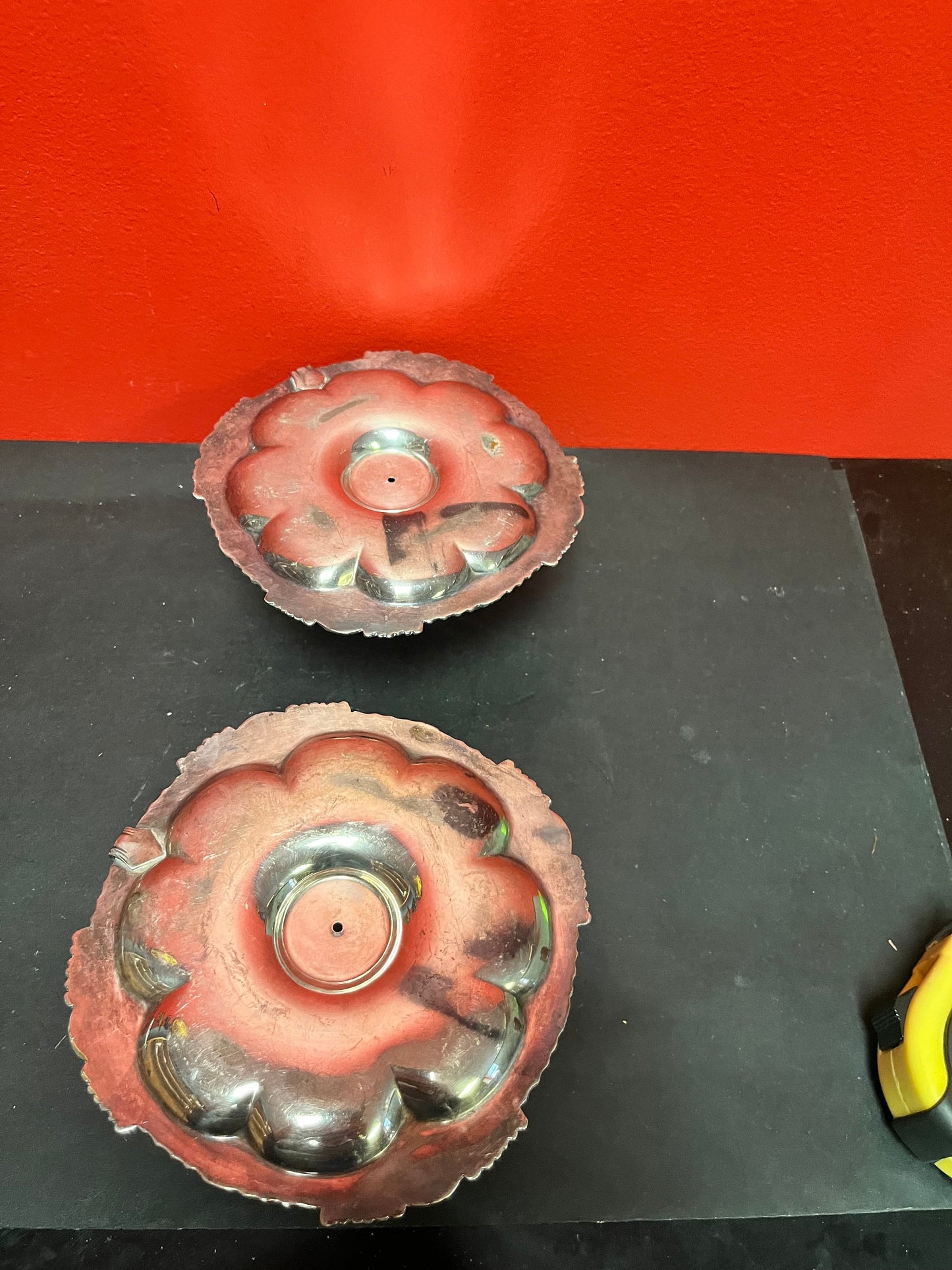 Lovely English silver plated pair of 6 x 5.5 high  chamber candle sticks  exceptional quality, and good condition