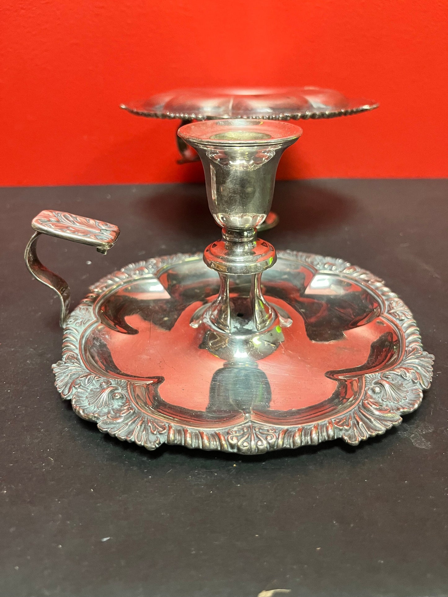 Lovely English silver plated pair of 6 x 5.5 high  chamber candle sticks  exceptional quality, and good condition