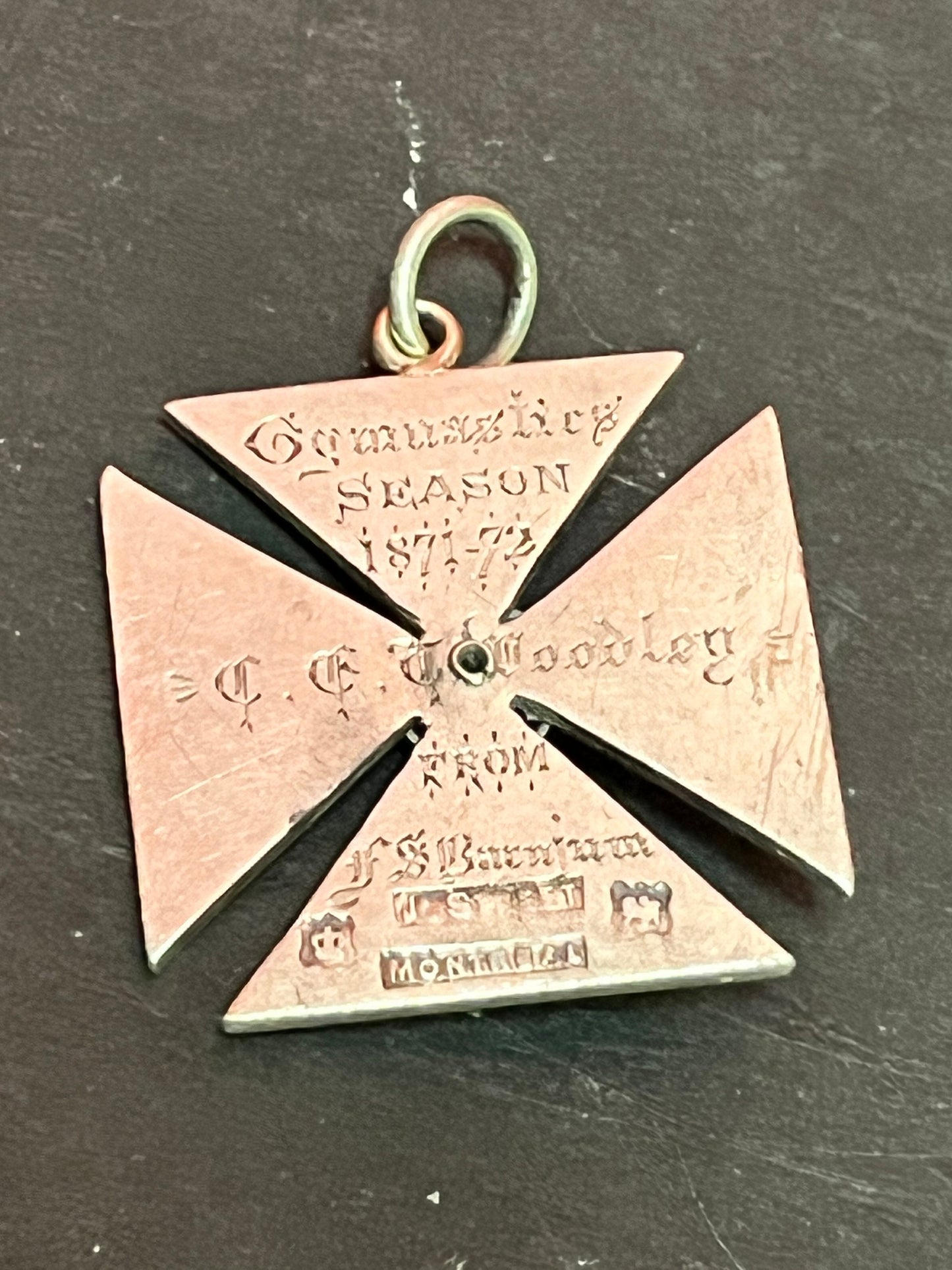 Antique 2 inch Canadian sterling gymnastics medal  1871 - 72  Lovely piece