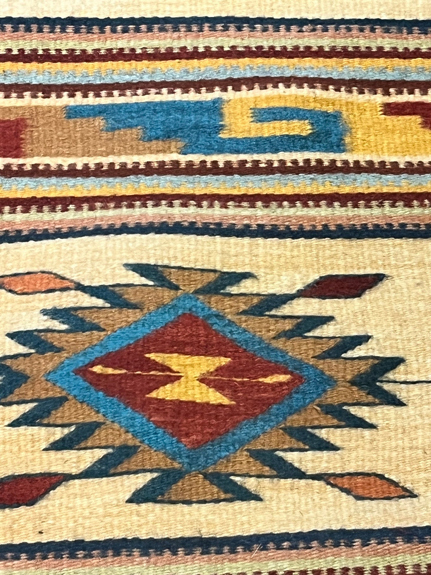 Stunning 43 x 23 authentic Navajo carpet or rug  unique and wonderful colours and top quality in perfect condition