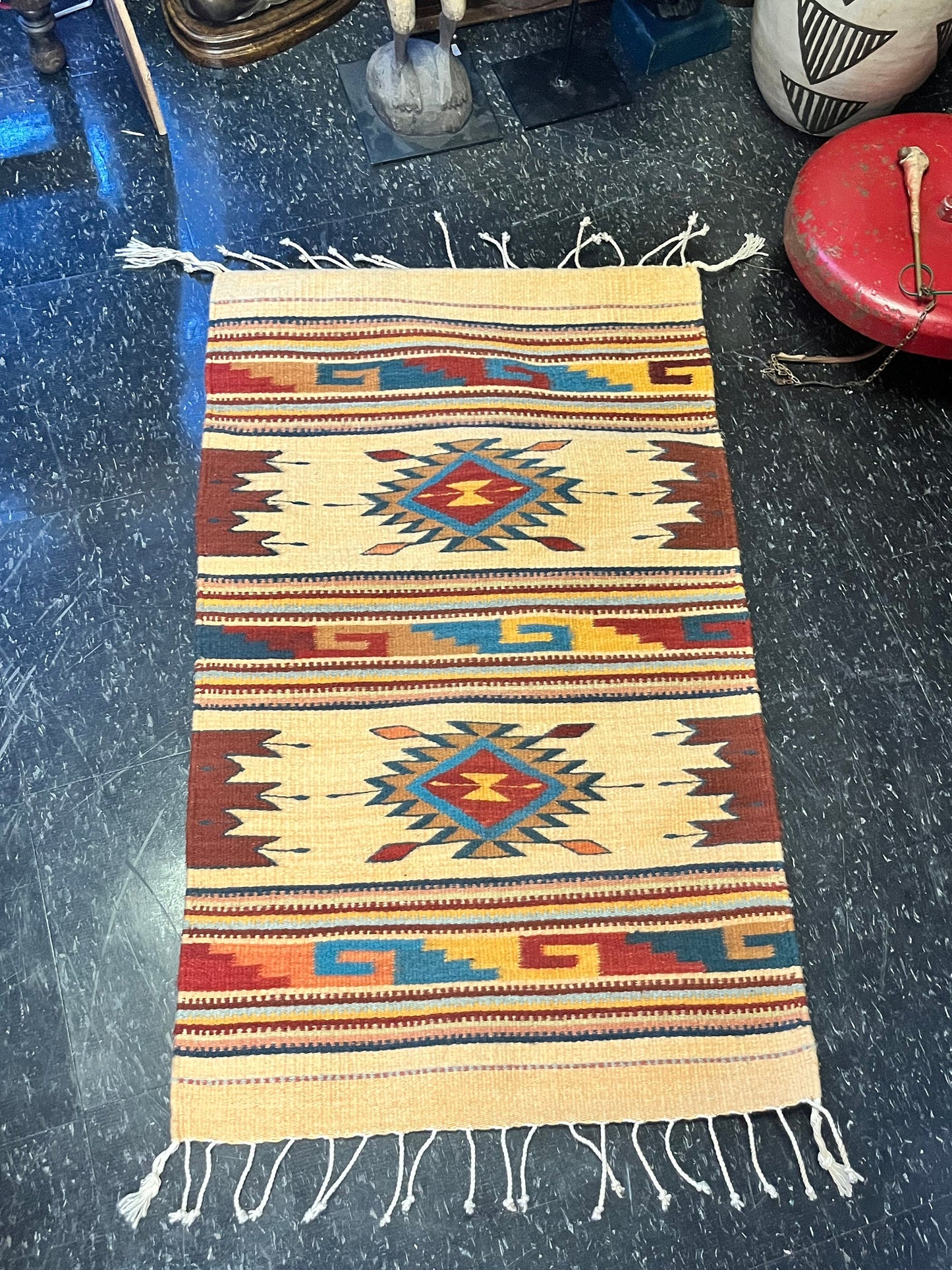 Stunning 43 x 23 authentic Navajo carpet or rug  unique and wonderful colours and top quality in perfect condition