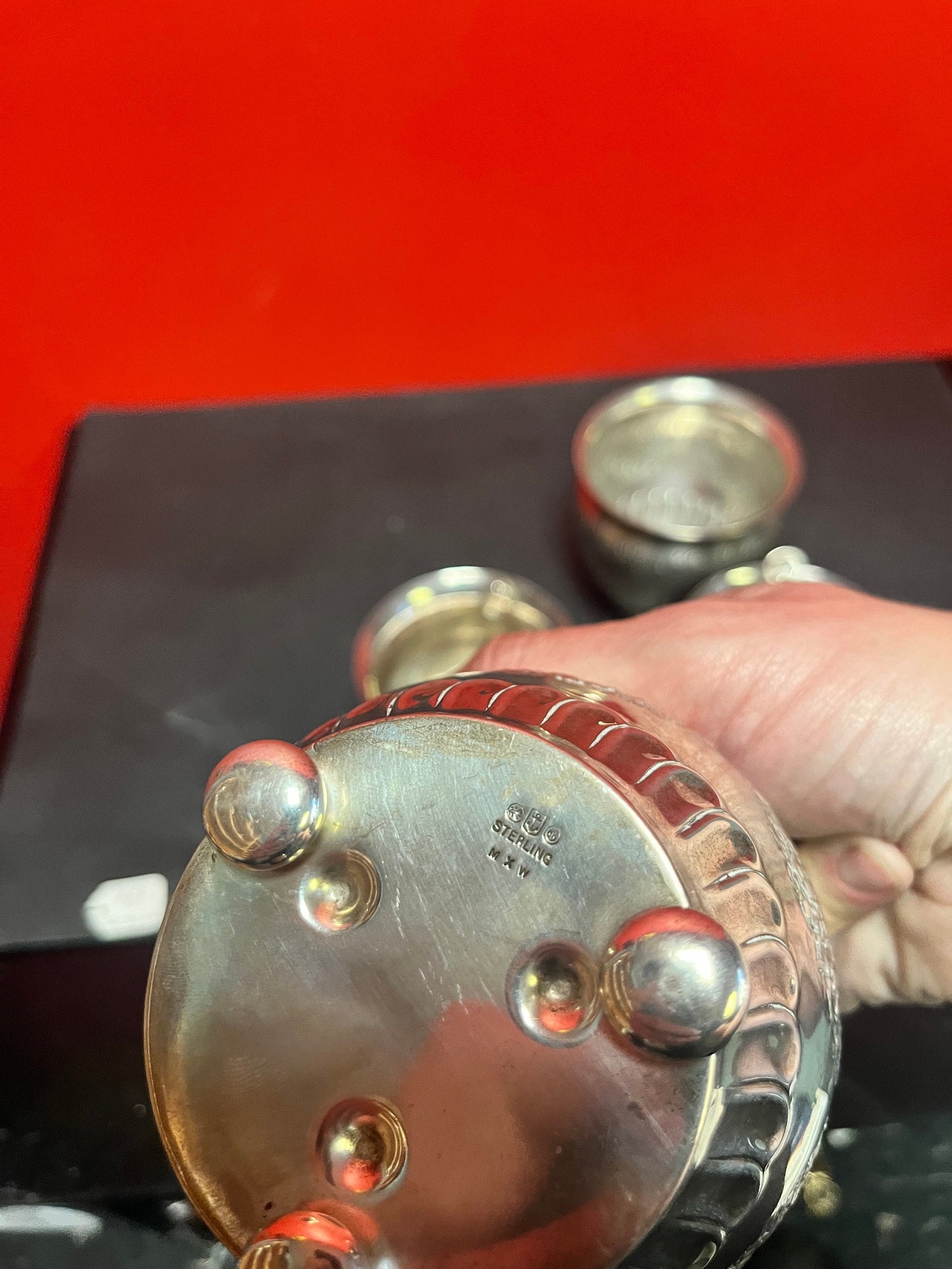 A  Lovely pair of heavy 4 inch high sterling silver planters with silver plated liners   antique top quality  value priced