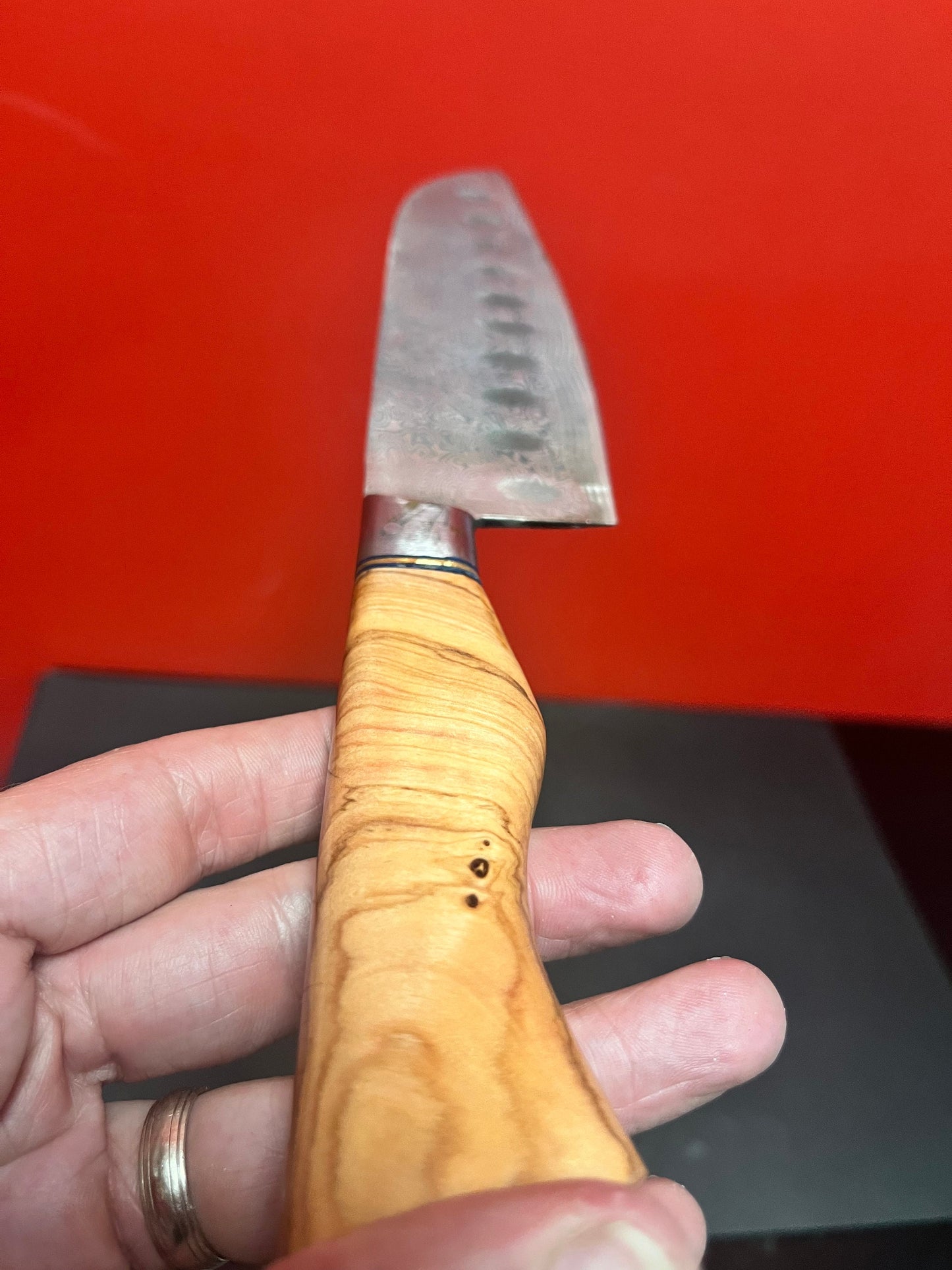 Large wonderful maple wood handled, authentic Damascus steel chopping knife  highest quality  great condition and perfect gift