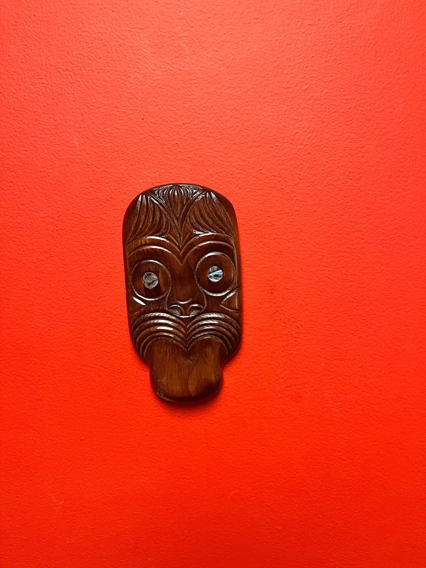 Lovely vintage 7 inch long New Zealand Maori mask plaque  lovely detail and quality