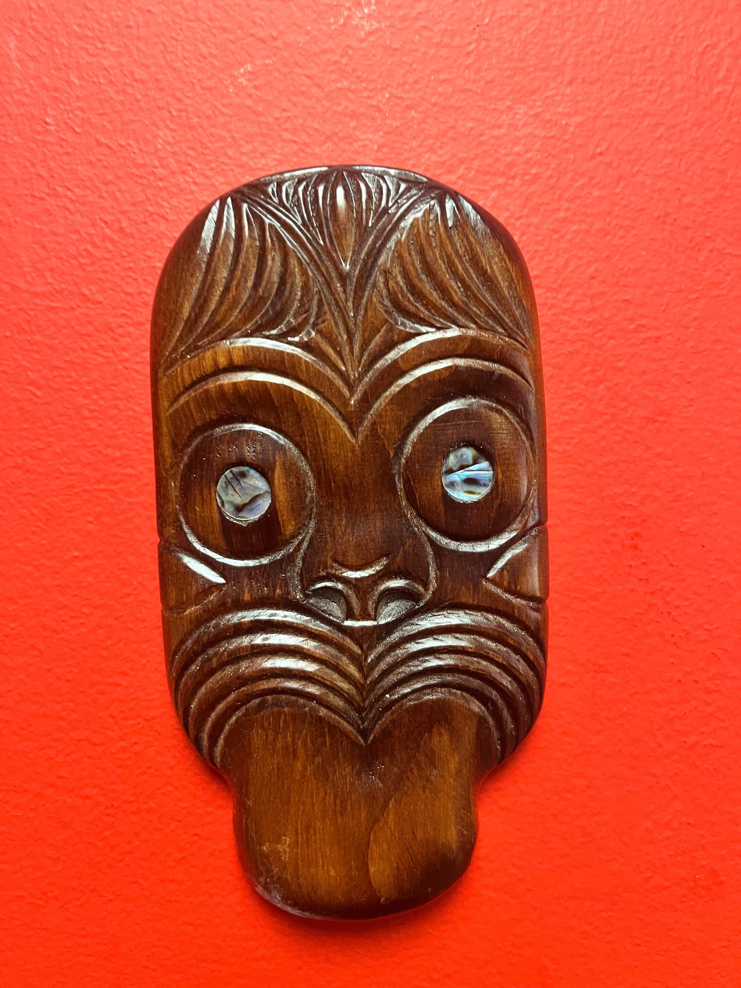 Lovely vintage 7 inch long New Zealand Maori mask plaque  lovely detail and quality