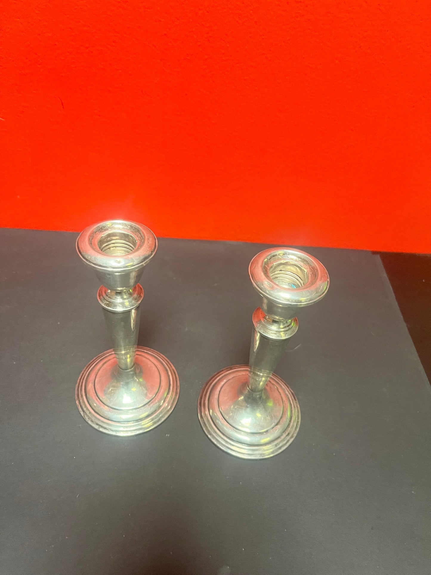 Pair of heavy beautiful antique sterling  6 1/2 inch tall candlesticks