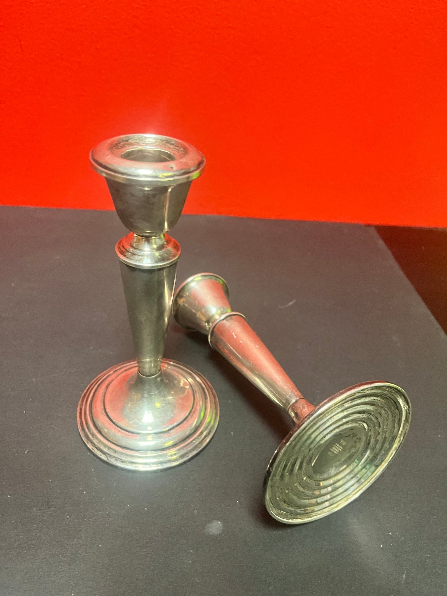 Pair of heavy beautiful antique sterling  6 1/2 inch tall candlesticks