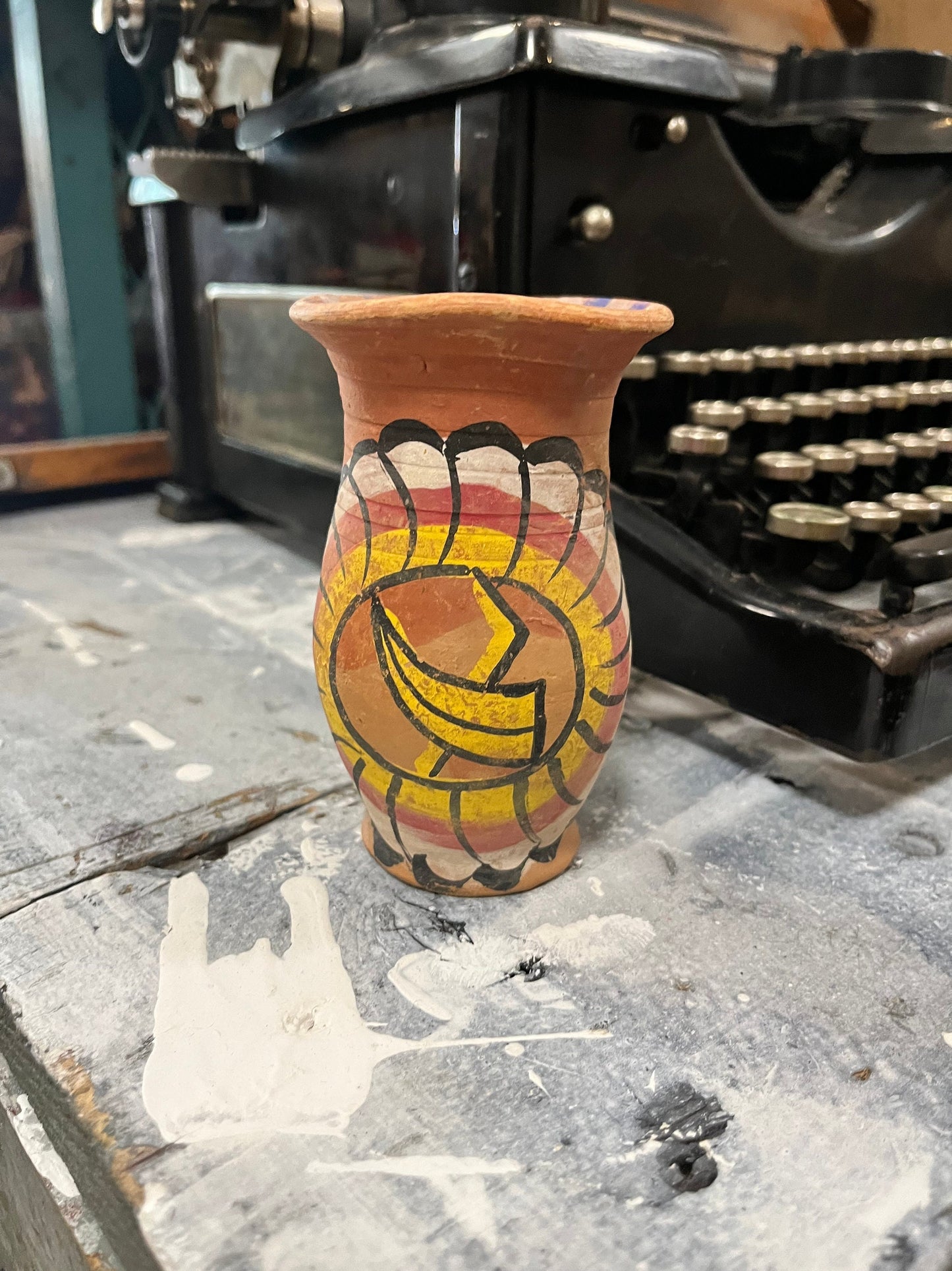 Antique 5 inch tall stunning Nepalese Hinduism clay vase   beautiful gift