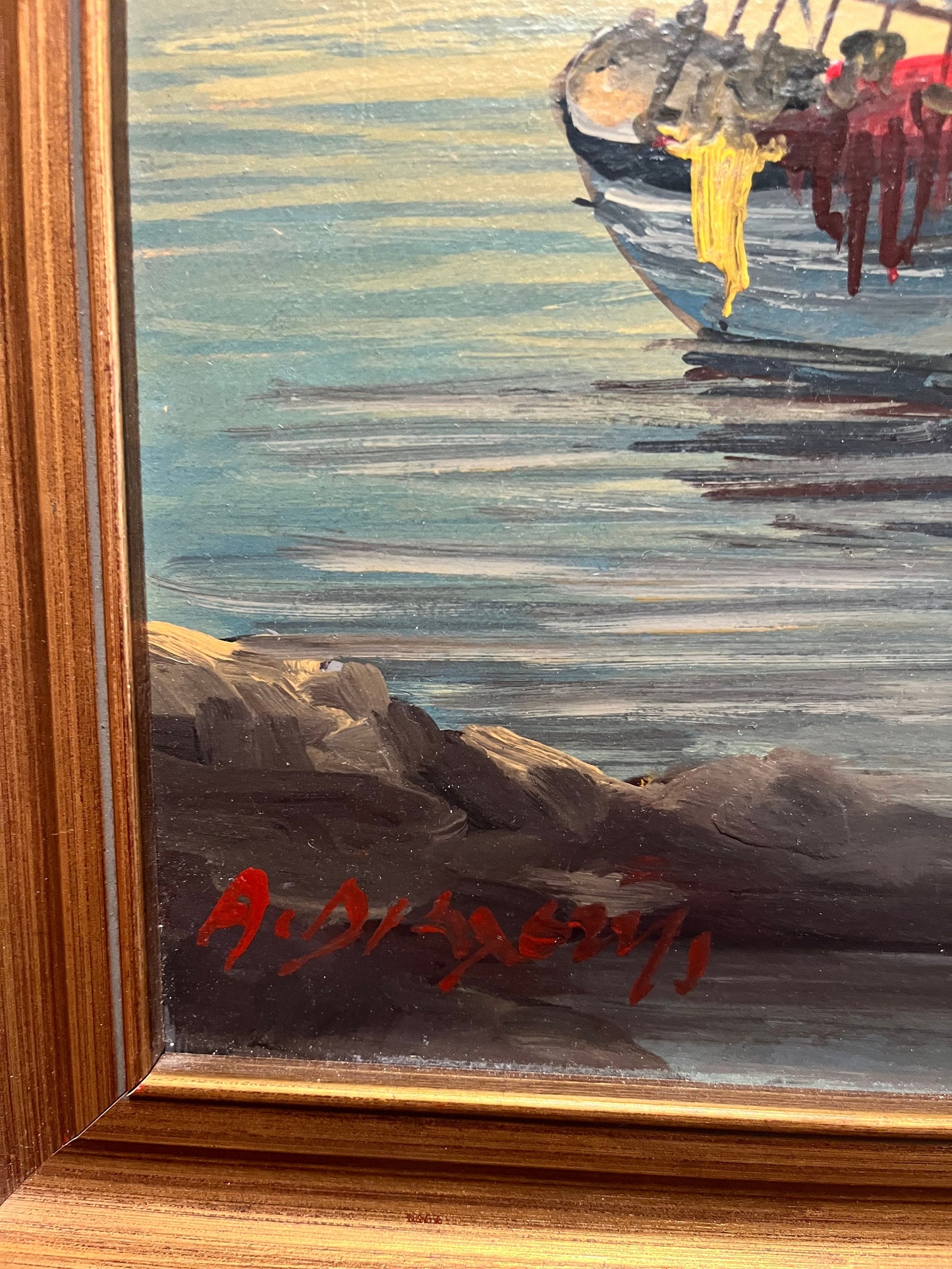 Absolutely fabulous 22 x 17 vintage Greek signed painting   lovely frame  provenance on back  wow